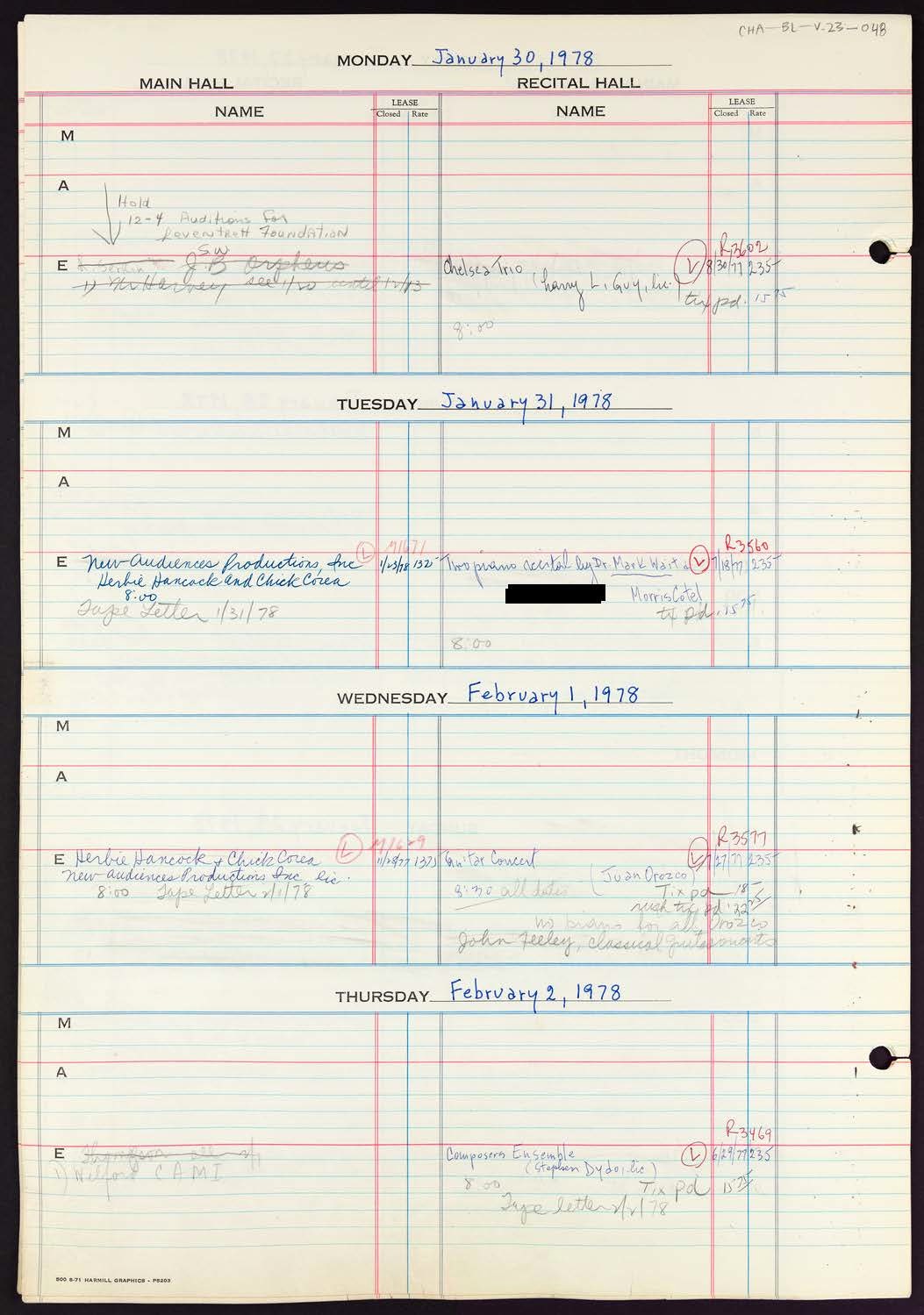 Carnegie Hall Booking Ledger, volume 23, page 48