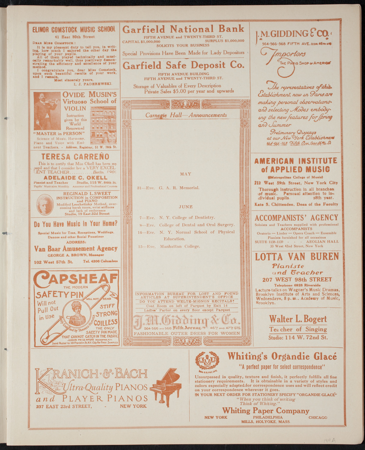 Graduation:  Packard Commercial School, May 25, 1915, program page 3