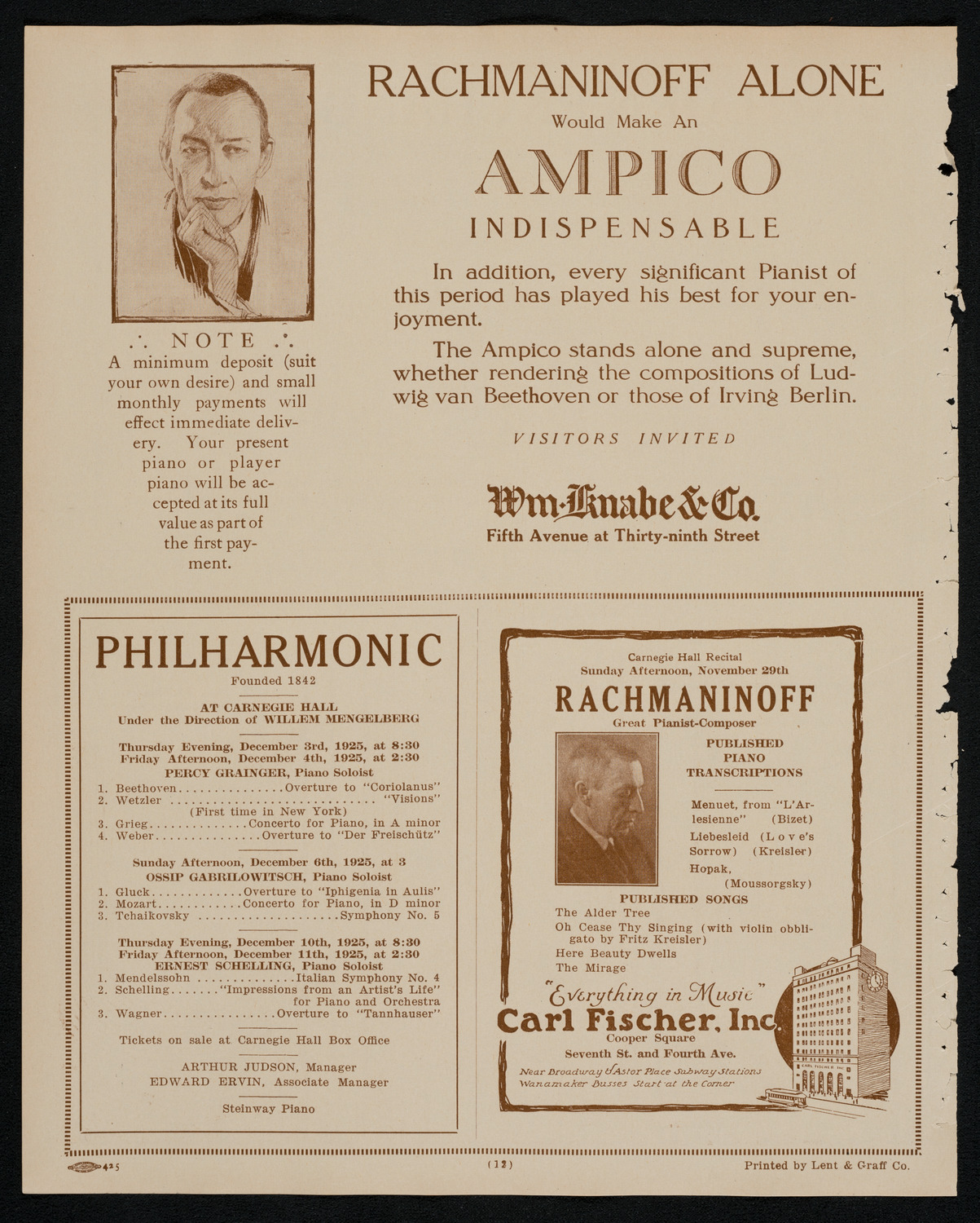 Sergei Rachmaninoff, Piano, November 29, 1925, program page 12