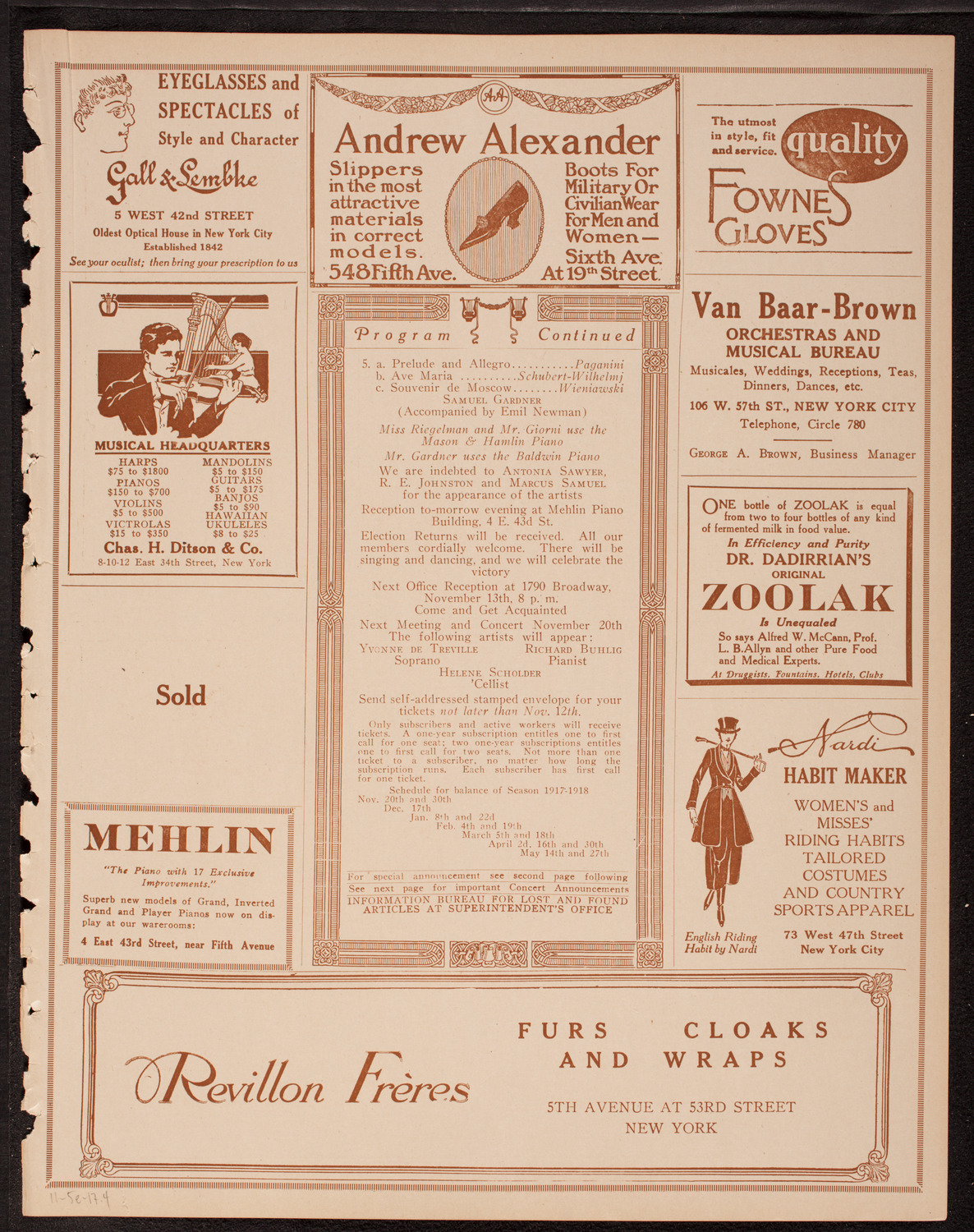 Meeting: The Humanitarian Cult, November 5, 1917, program page 7