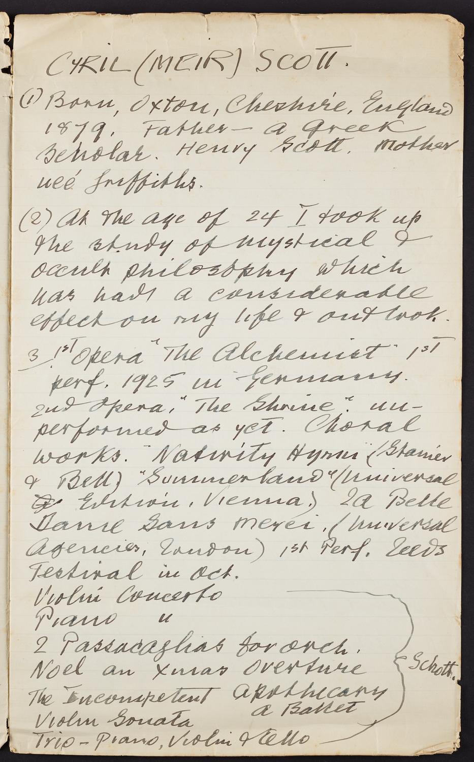 Correspondence from Cyril Scott to David Ewen, page 3 of 8