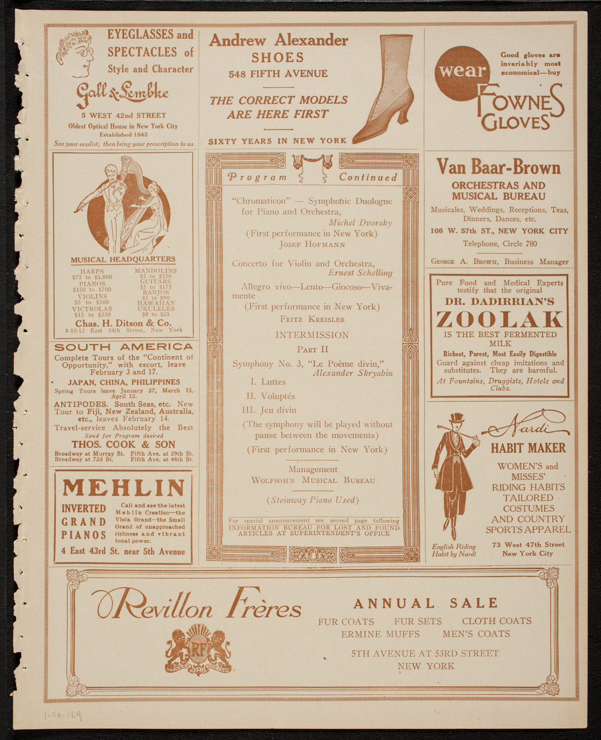 Philadelphia Orchestra, January 11, 1917, program page 7