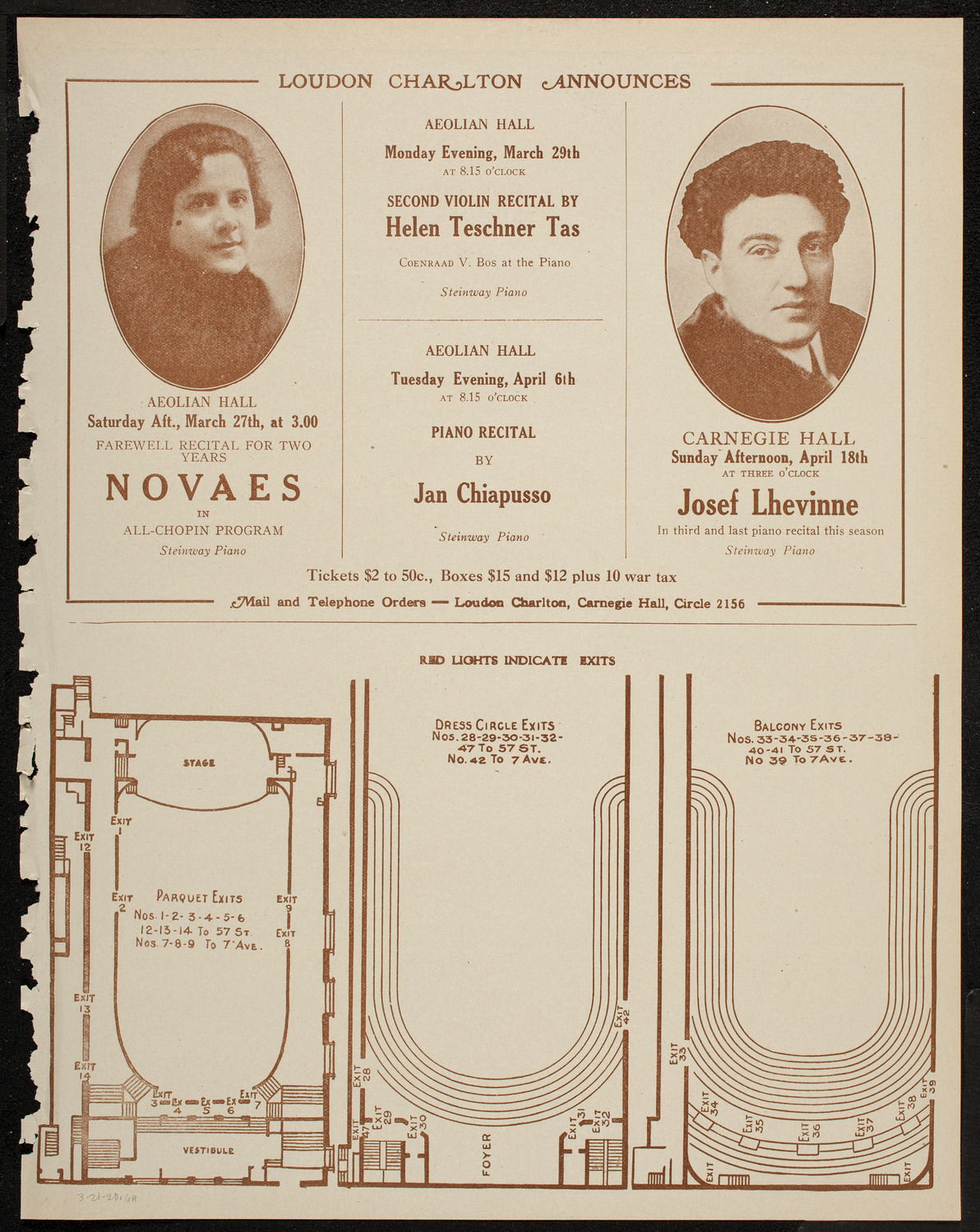 Benno Moiseiwitsch, Piano, March 21, 1920, program page 11
