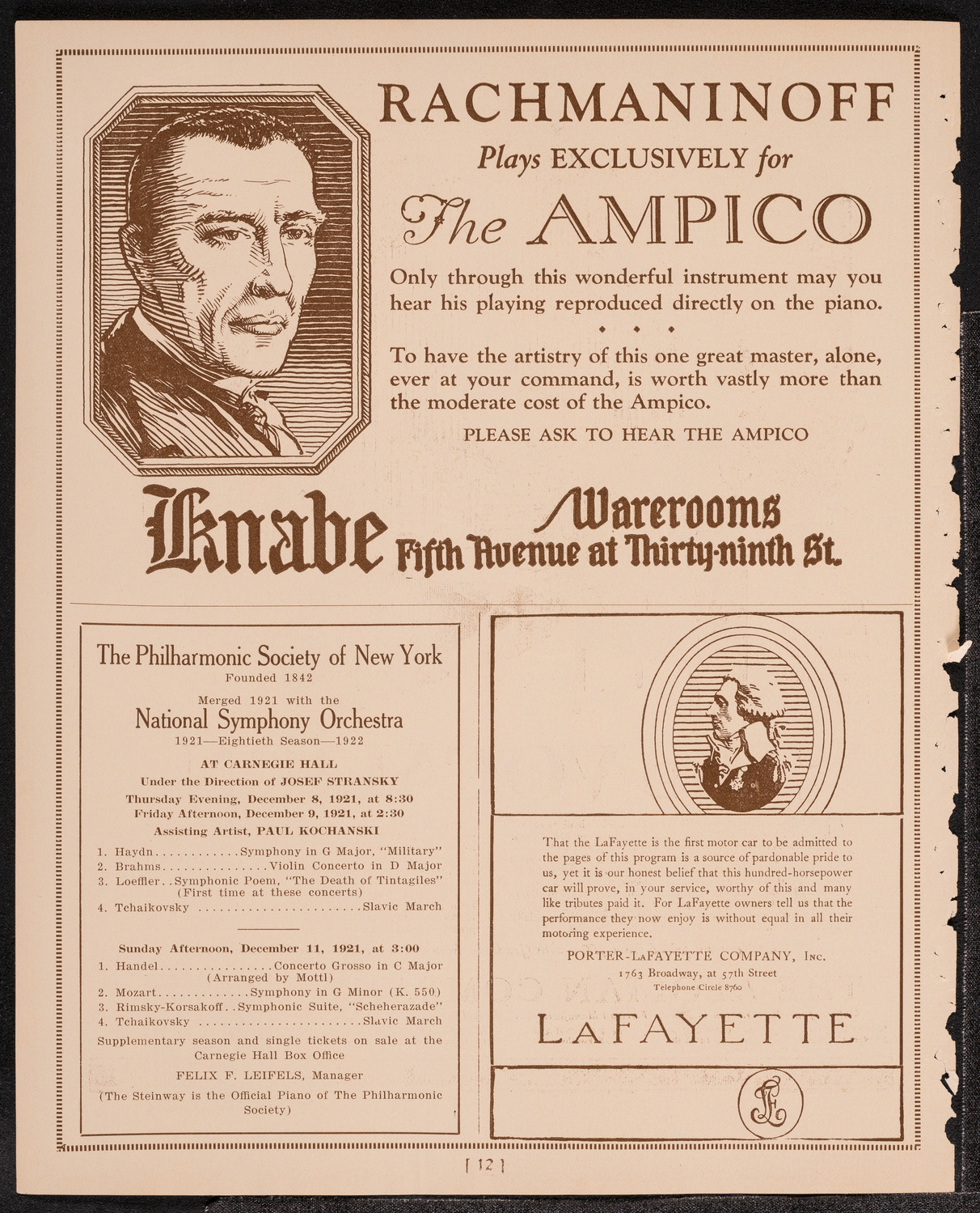 Sergei Rachmaninoff, Piano, December 4, 1921, program page 12