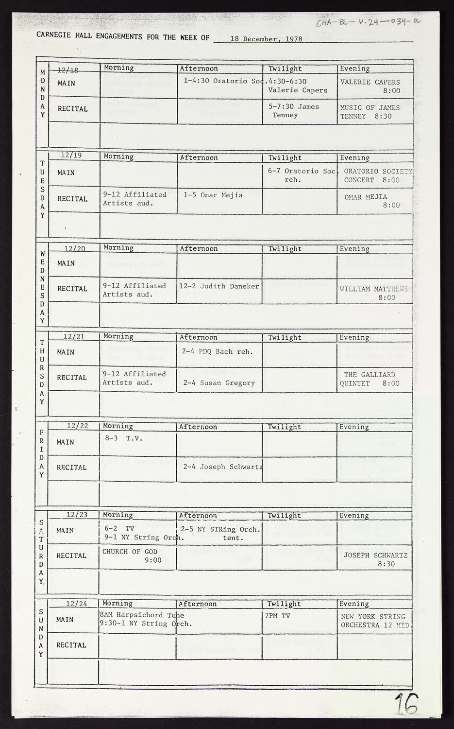 Carnegie Hall Booking Ledger, volume 24, page 34a