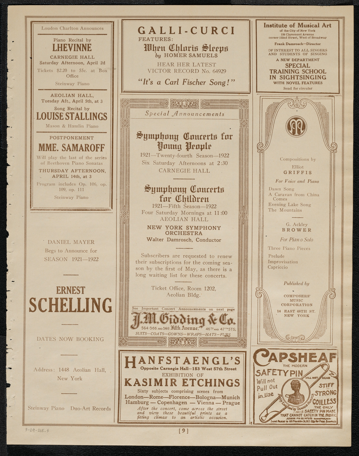 National Association of Harpists, March 29, 1921, program page 9