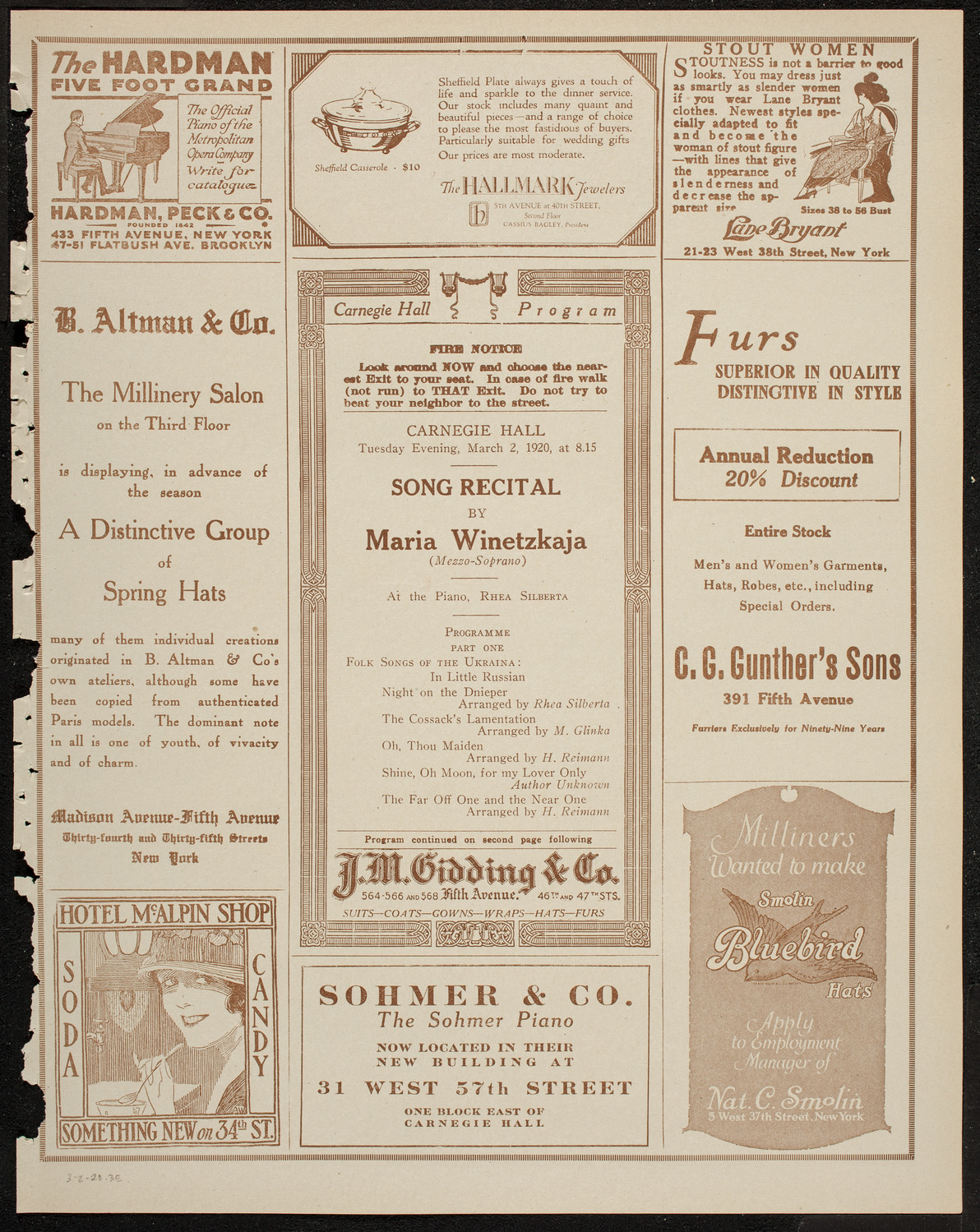 Maria Winetzkaja, Mezzo-Soprano, March 2, 1920, program page 5