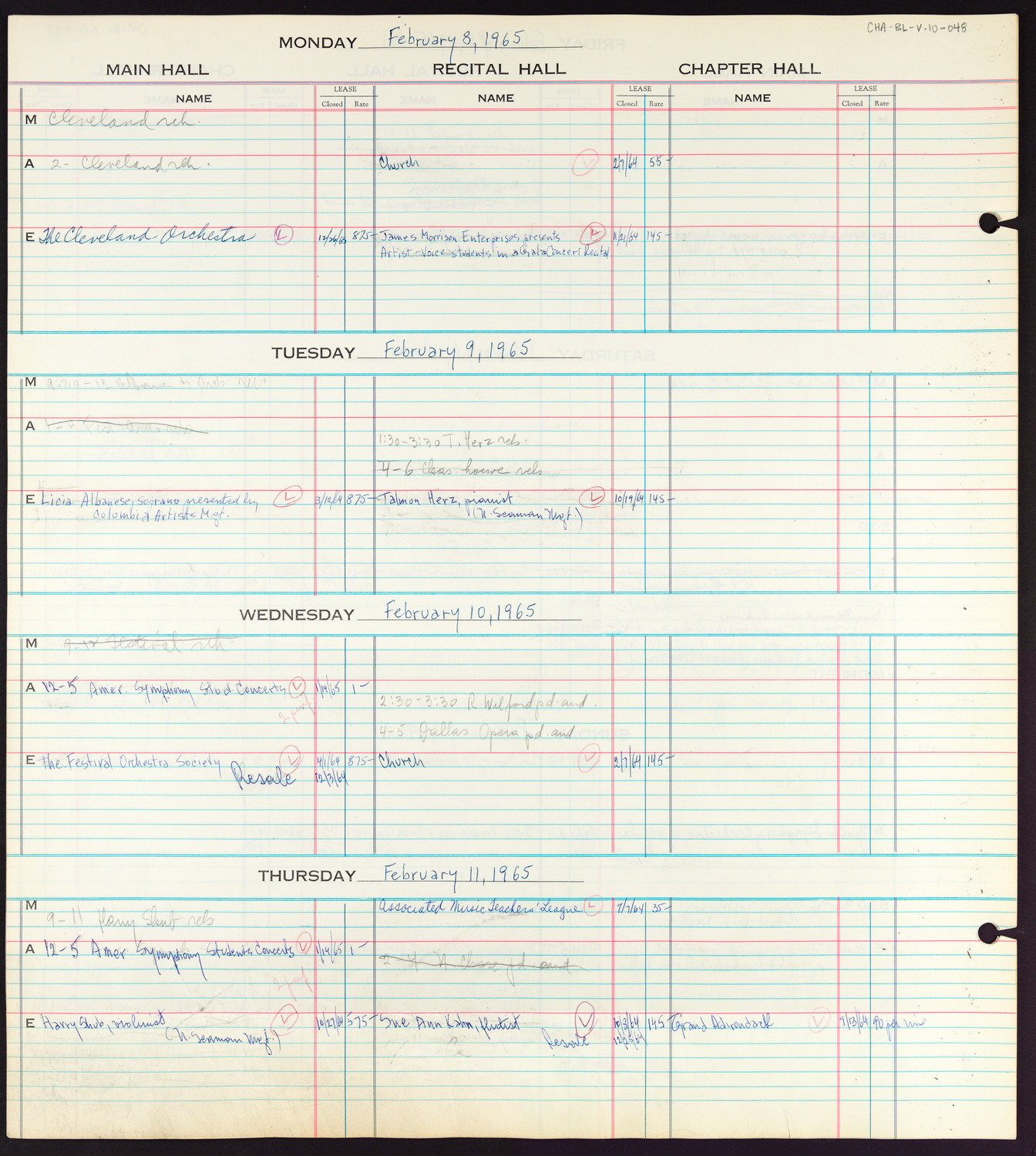 Carnegie Hall Booking Ledger, volume 10, page 48