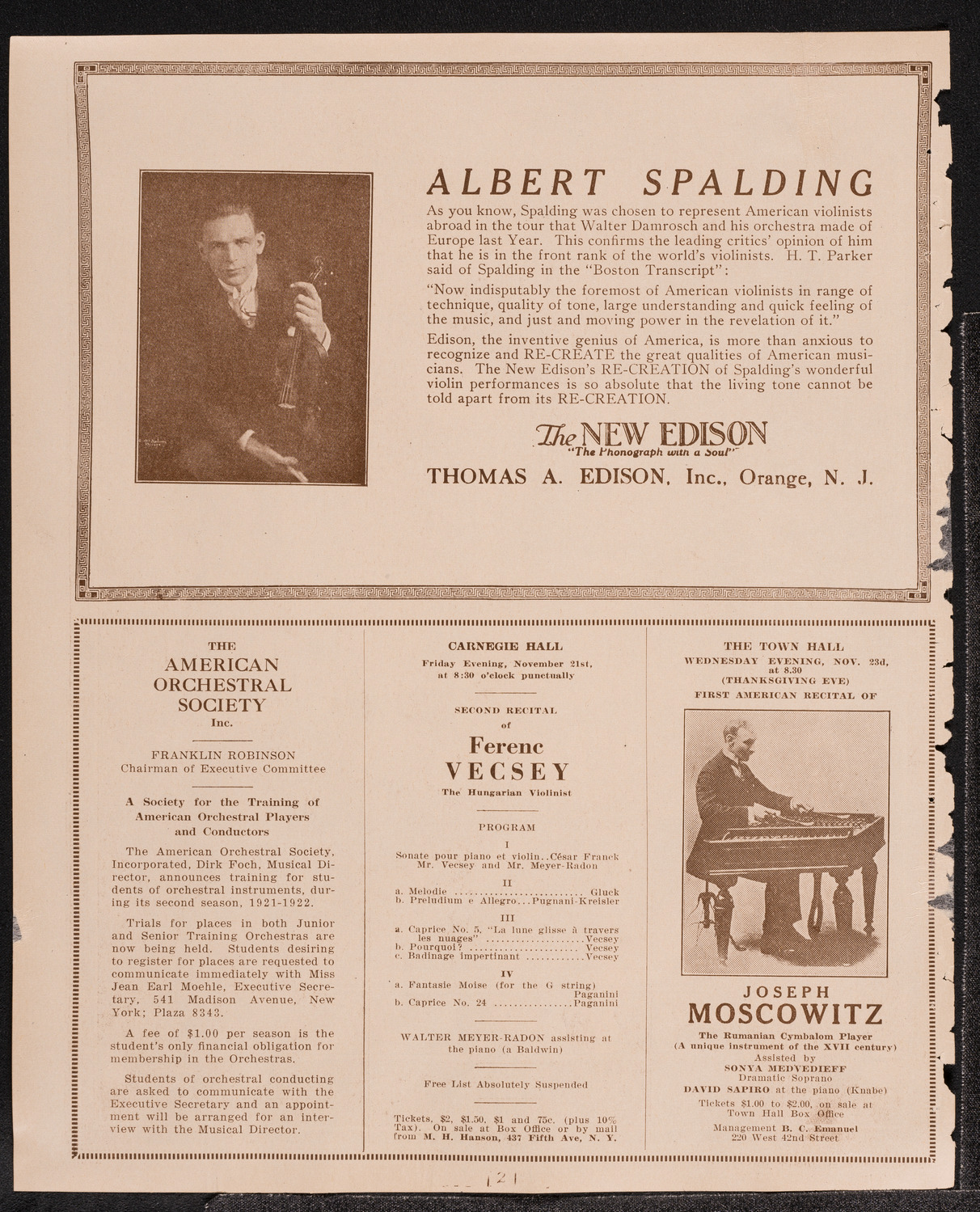Helen Jeffrey, Violin, November 11, 1921, program page 2