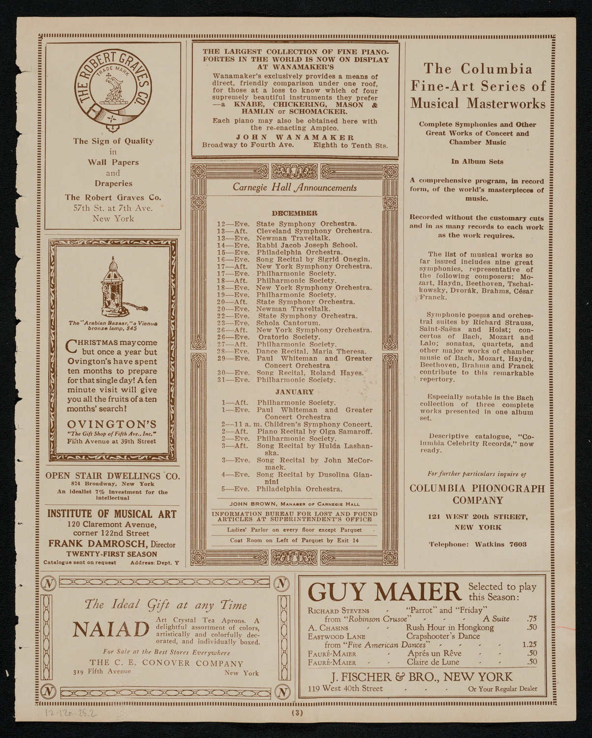 Ignacy Jan Paderewski, Piano, December 12, 1925, program page 3