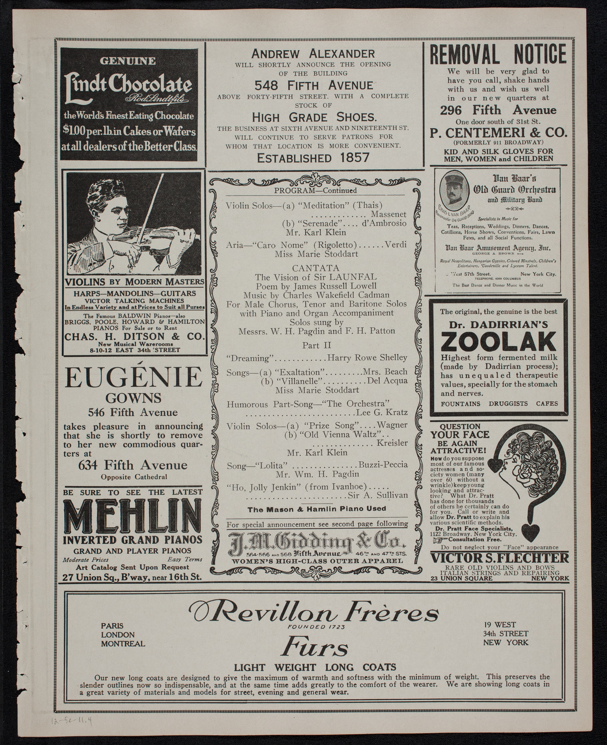 New York Banks' Glee Club, December 5, 1911, program page 7