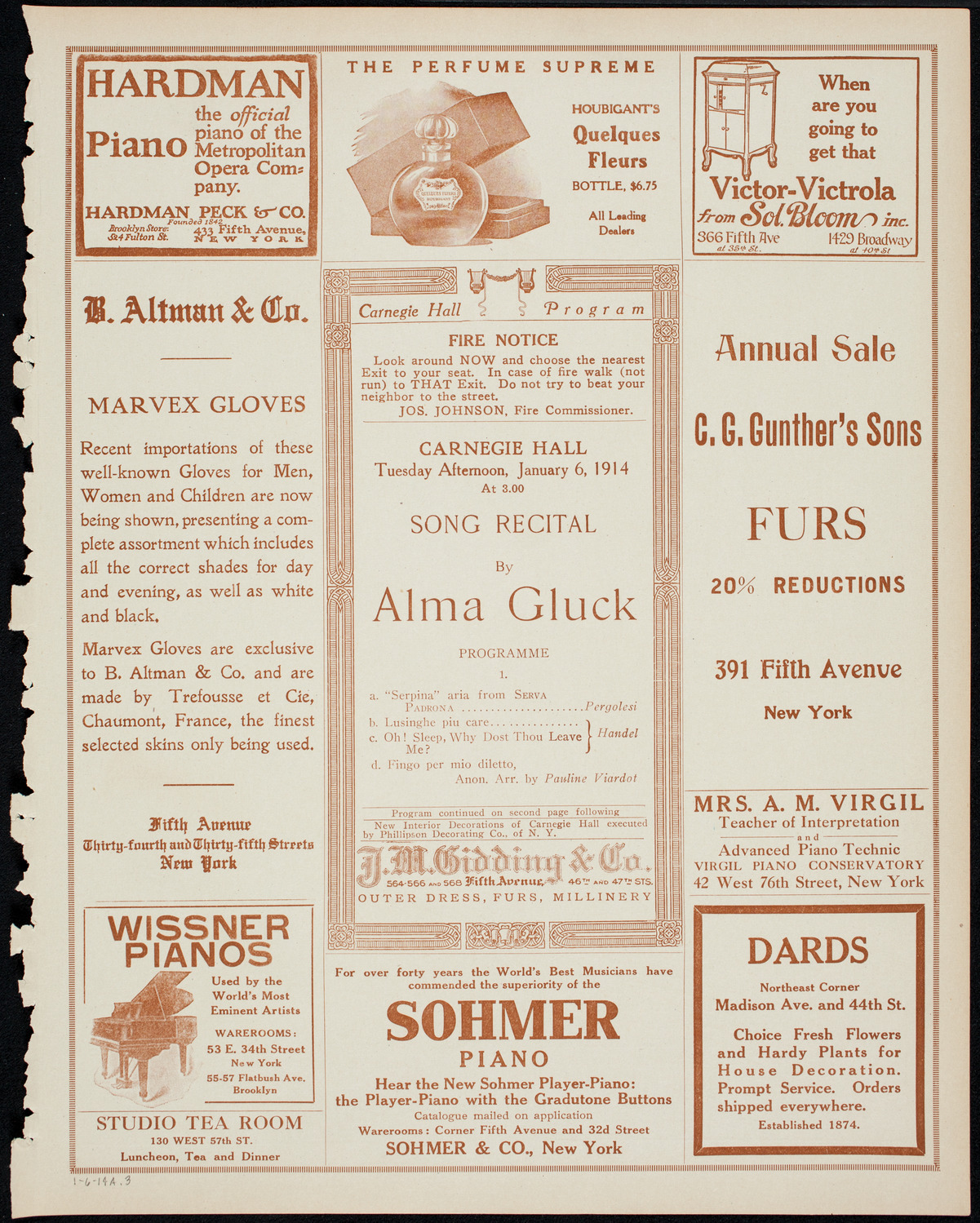 Alma Gluck, Soprano, January 6, 1914, program page 5