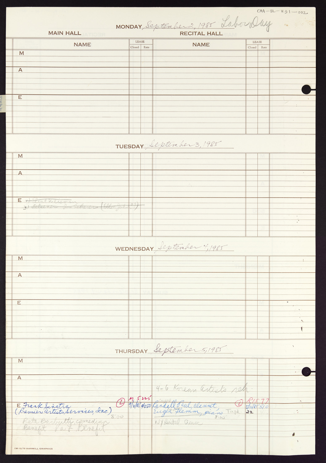 Carnegie Hall Booking Ledger, volume 31, page 2