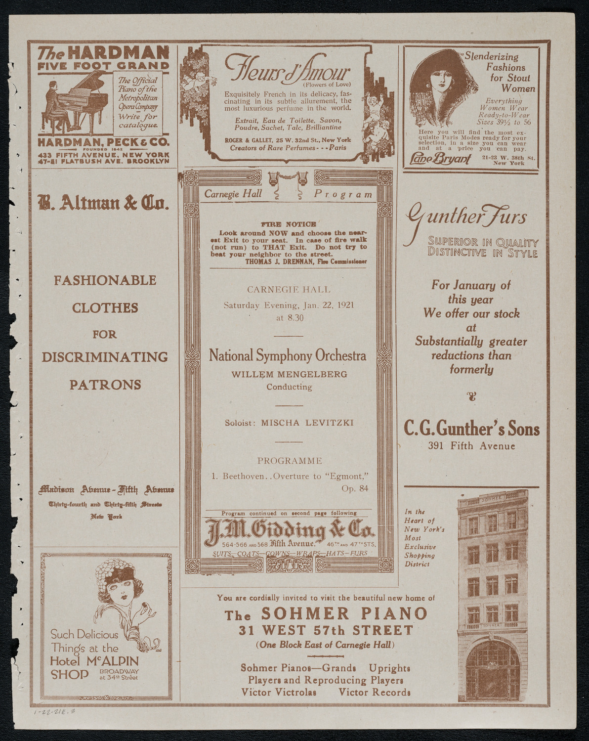 National Symphony Orchestra, January 22, 1921, program page 5
