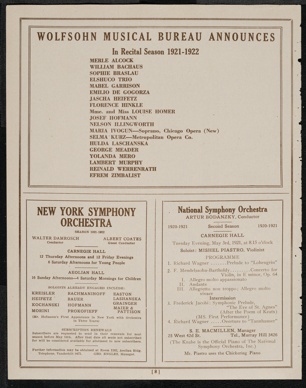 Benefit: Boys' Club Federation: Louis Graveure, Albert Spalding, and Rudolph Ganz, April 29, 1921, program page 8