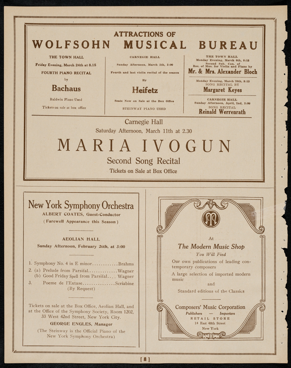 New York Philharmonic, February 23, 1922, program page 8