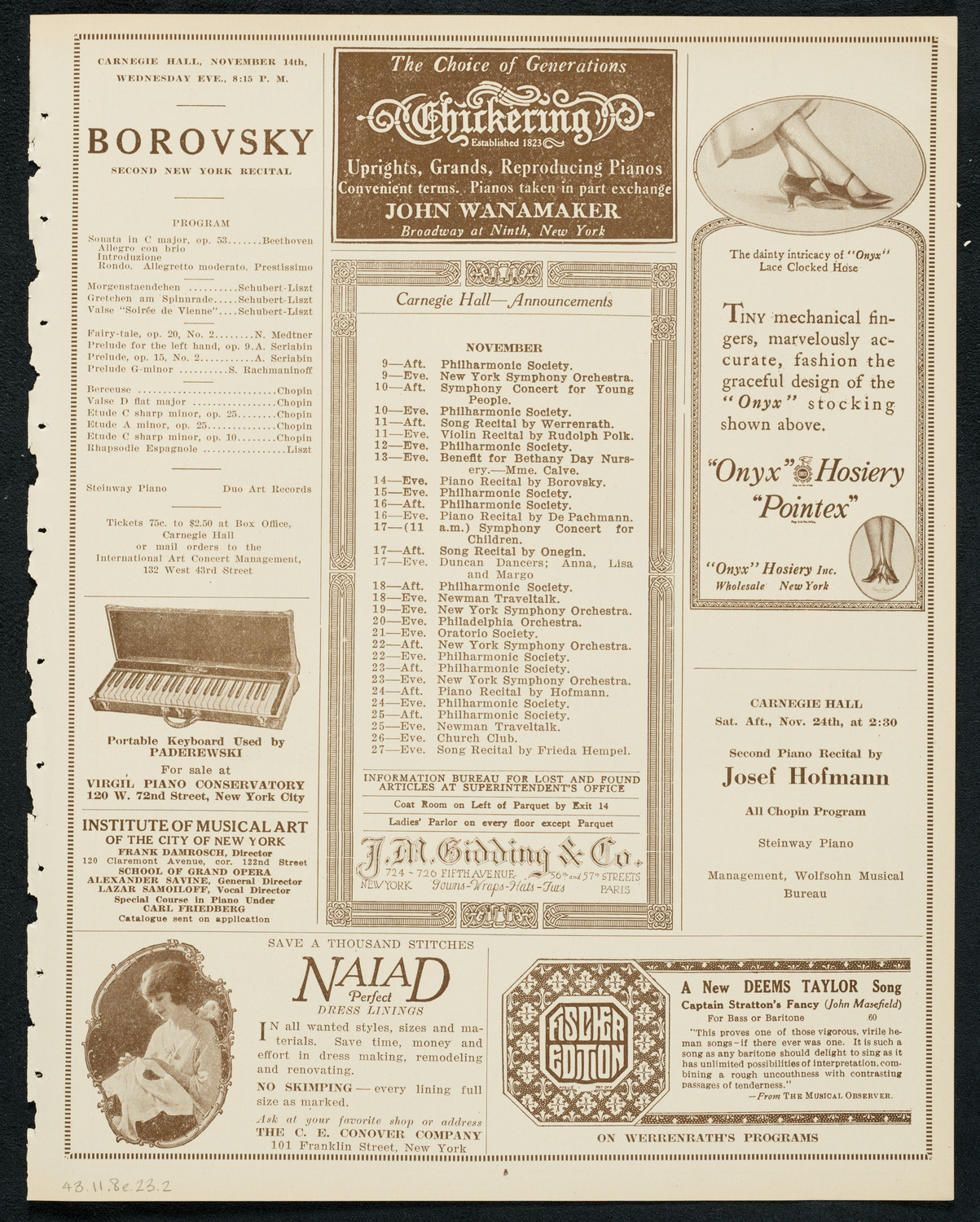 New York Philharmonic, November 8, 1923, program page 3