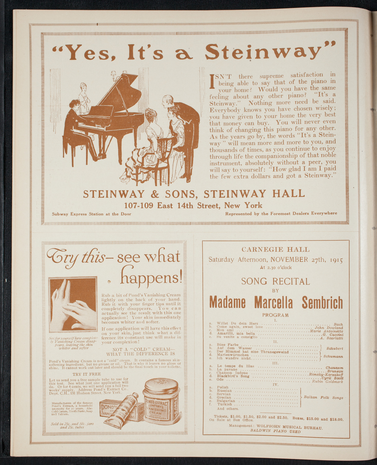 John McCormack, Tenor, November 7, 1915, program page 4