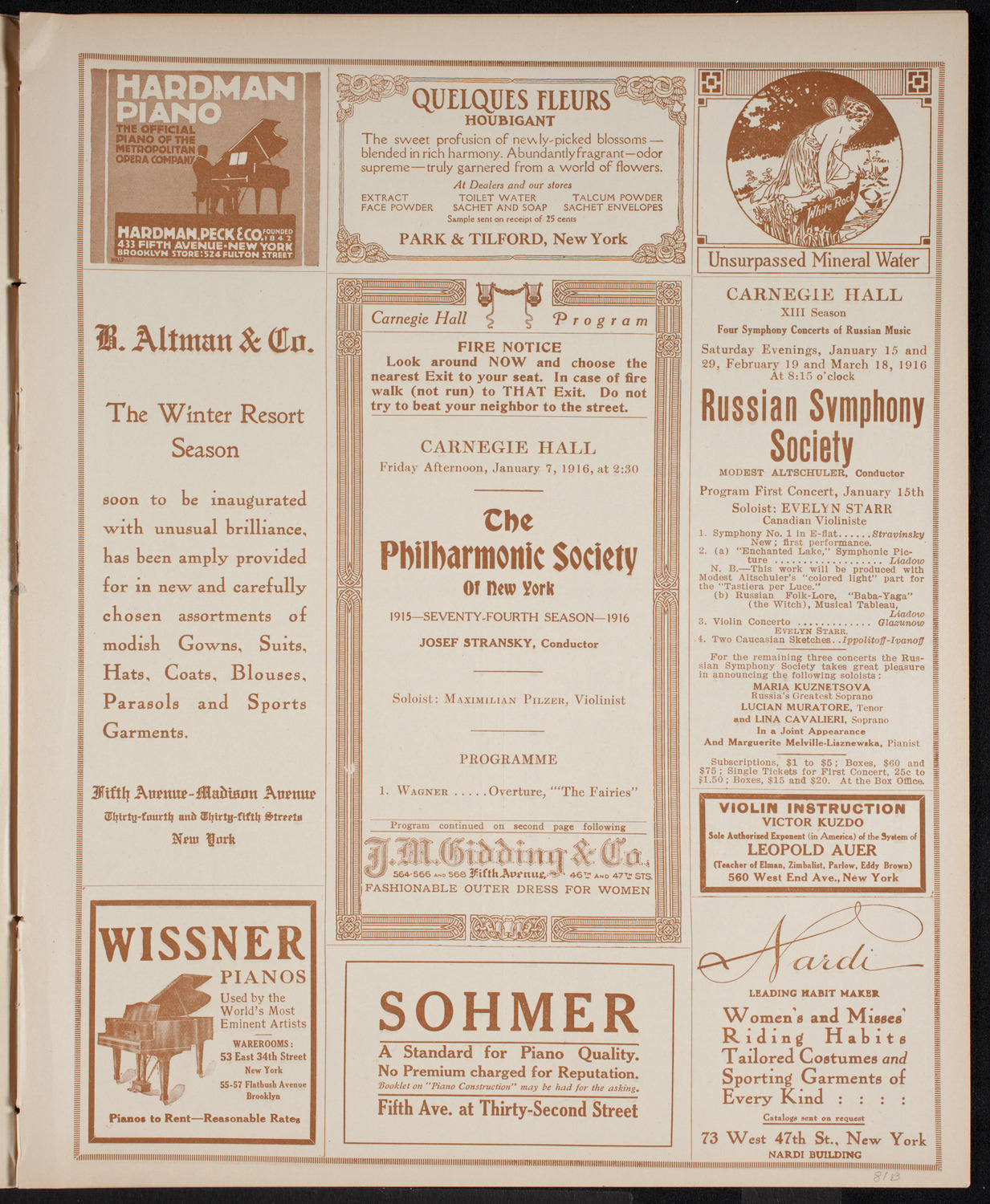 New York Philharmonic, January 7, 1916, program page 5