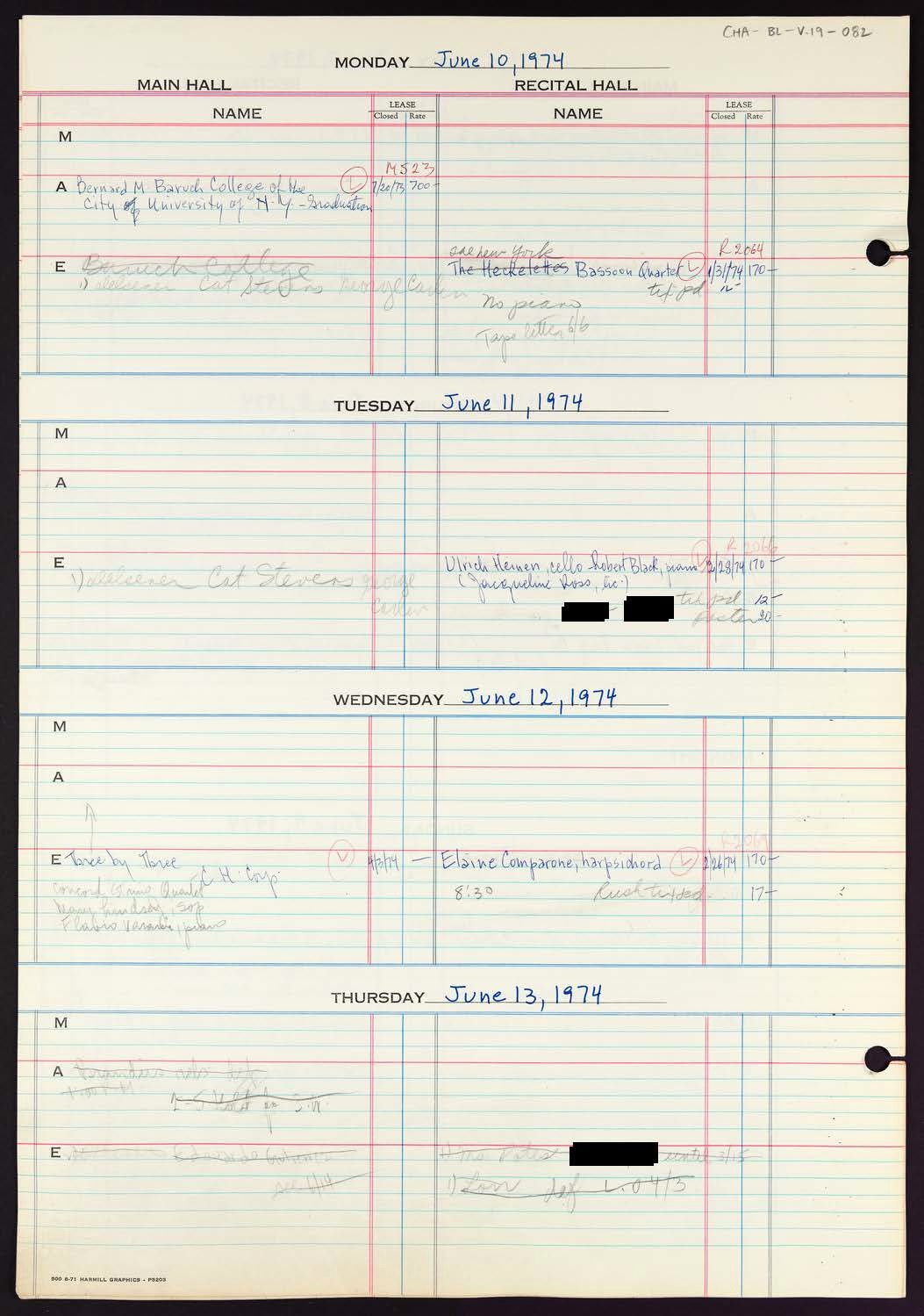 Carnegie Hall Booking Ledger, volume 19, page 82