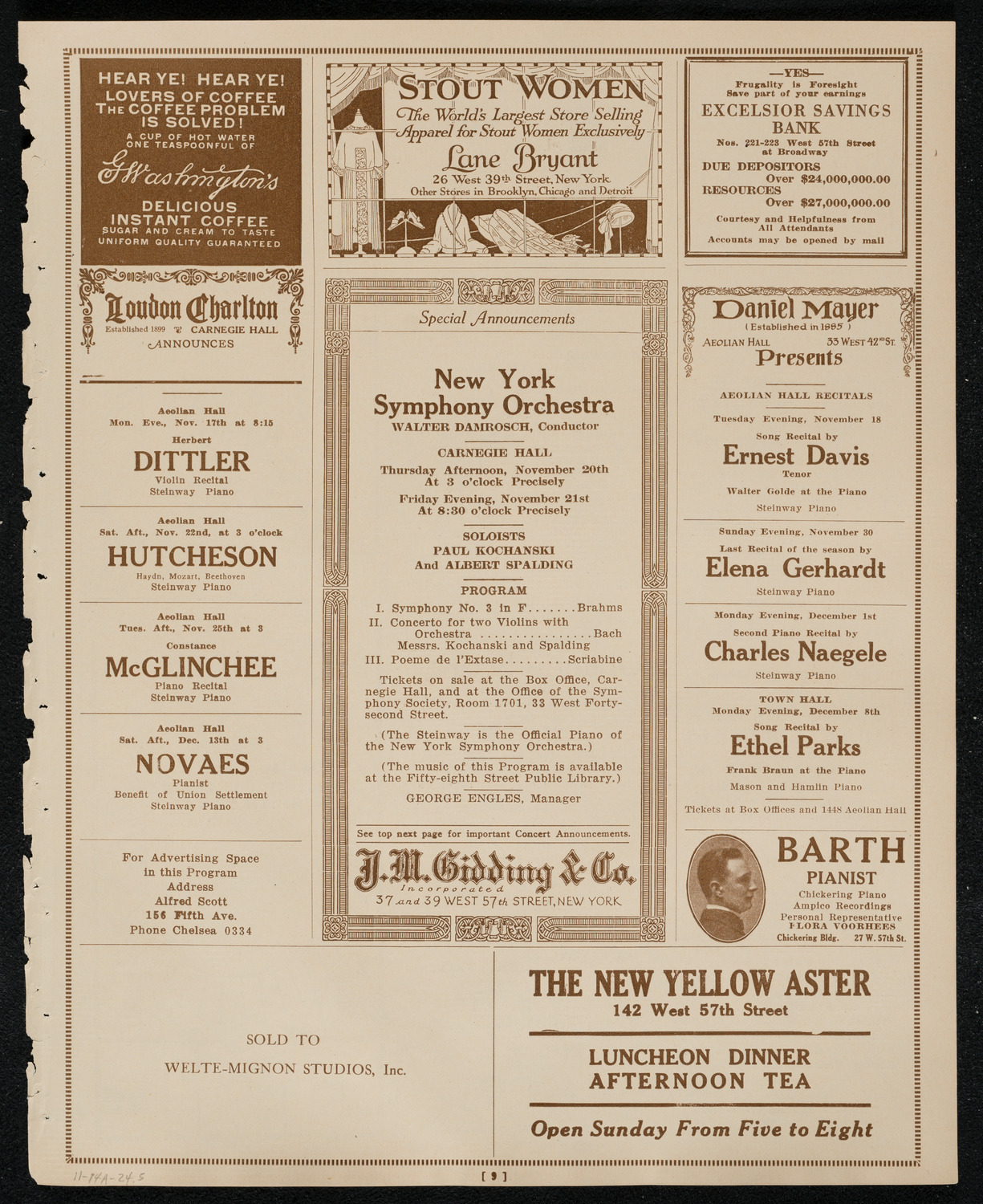 New York Philharmonic, November 14, 1924, program page 9