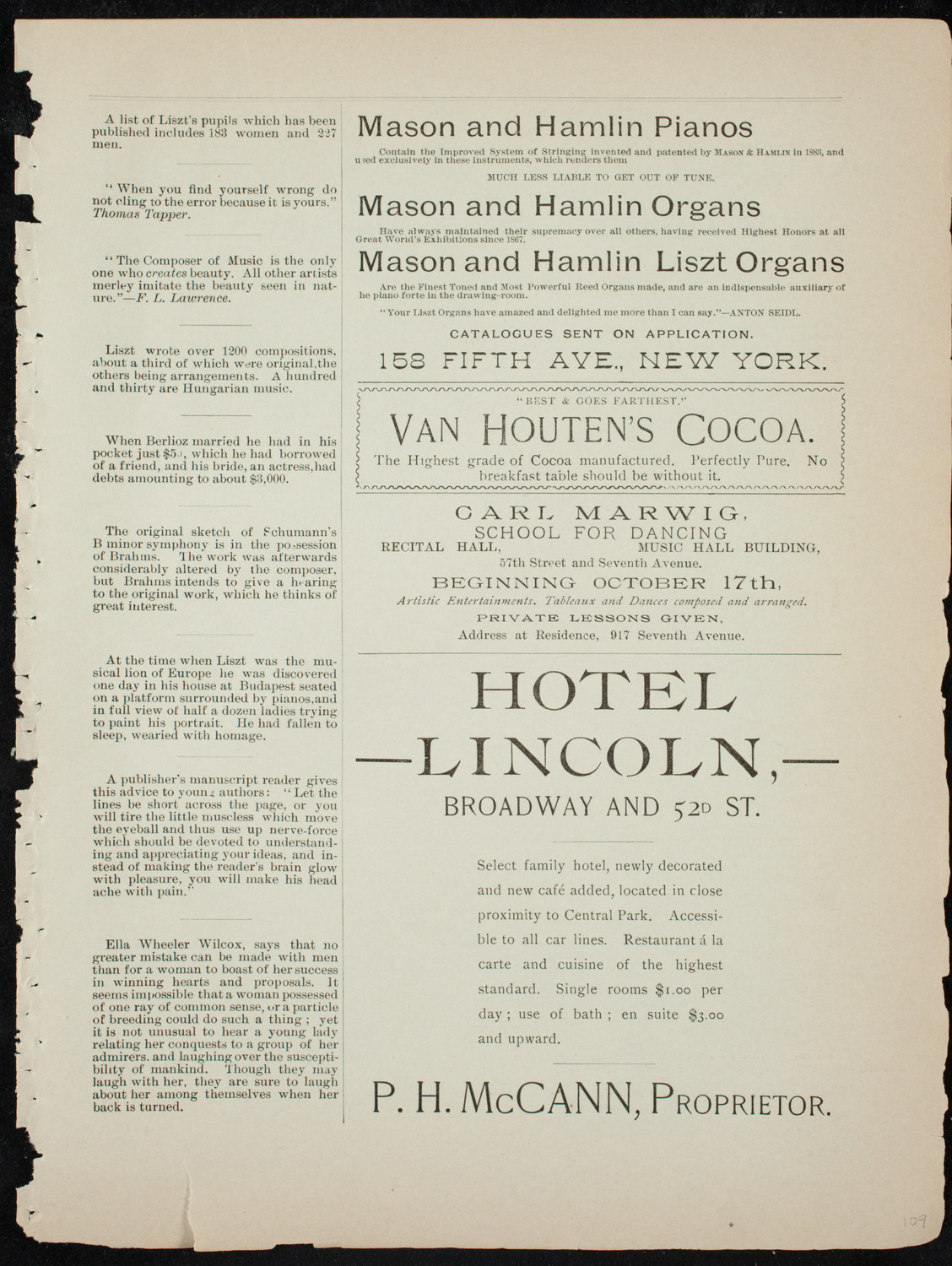 Beethoven String Quartette, November 19, 1891, program page 5