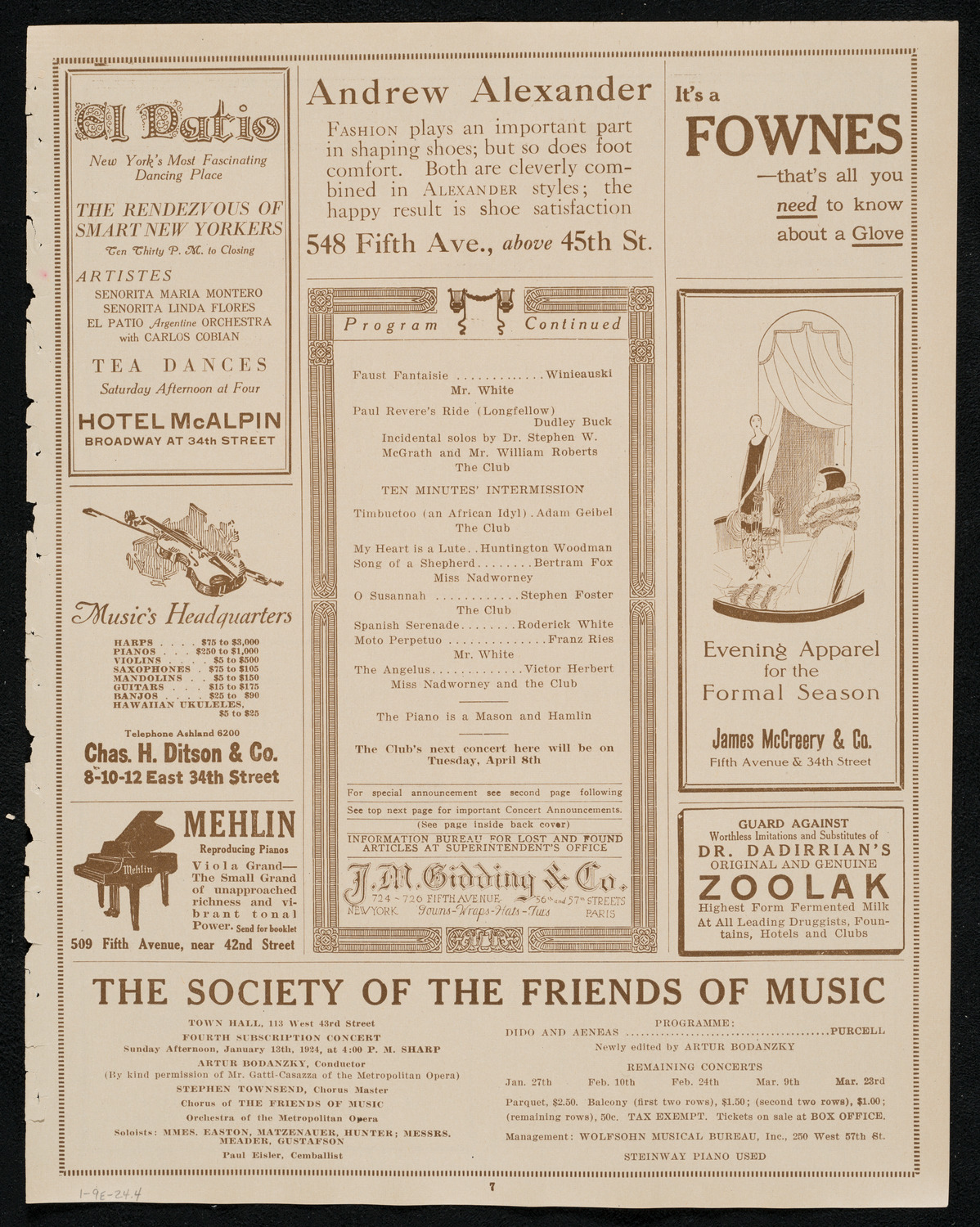 New York Banks' Glee Club, January 9, 1924, program page 7