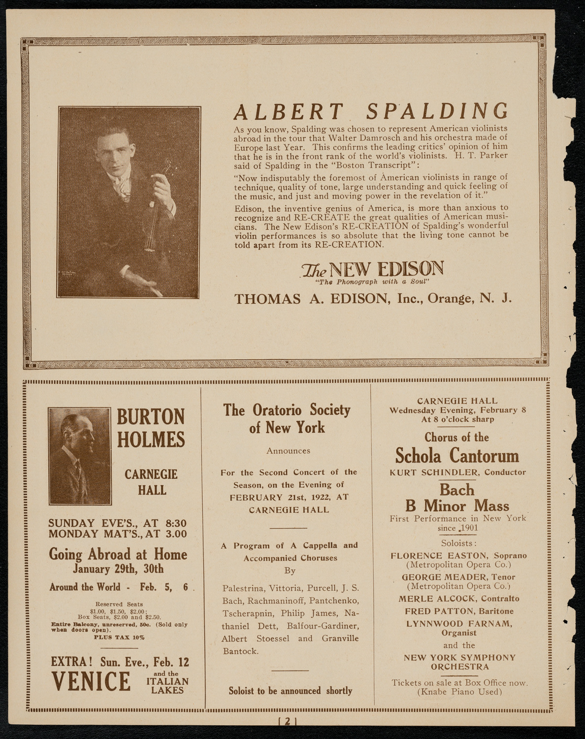 New York Symphony Orchestra, January 26, 1922, program page 2