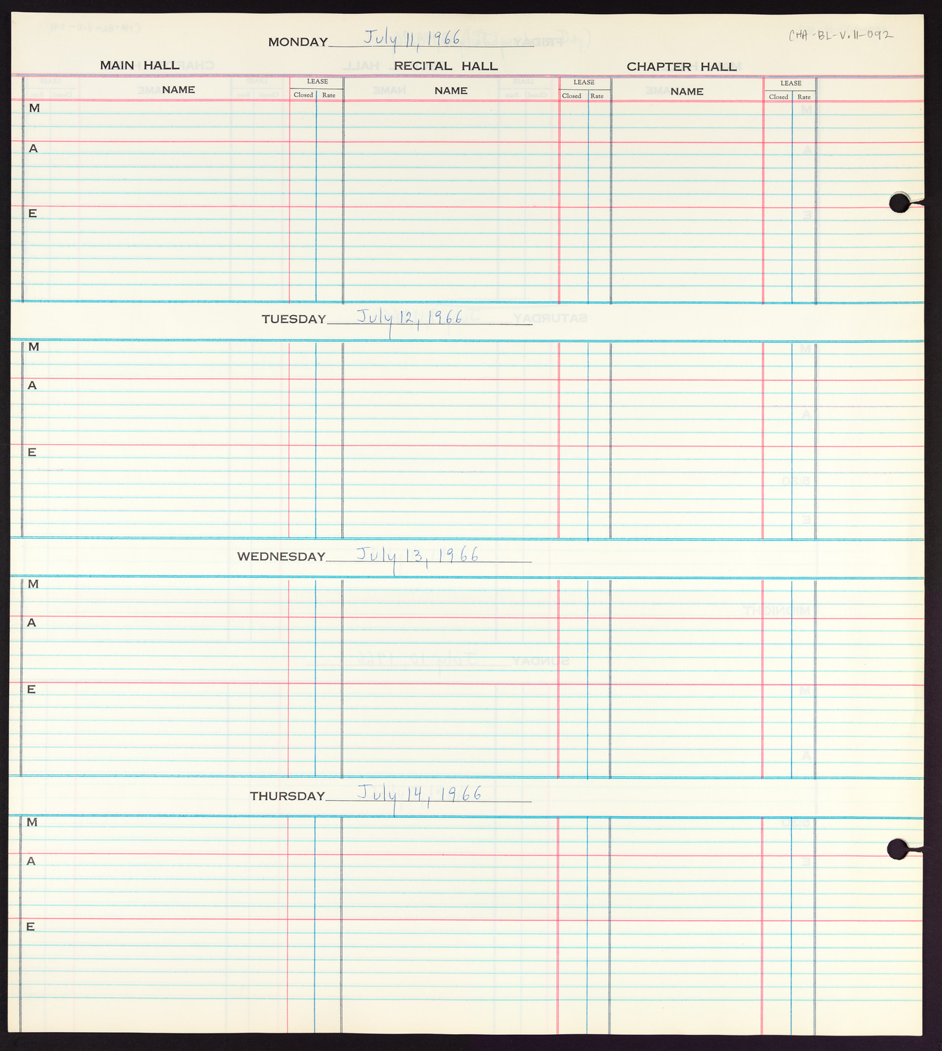 Carnegie Hall Booking Ledger, volume 11, page 92