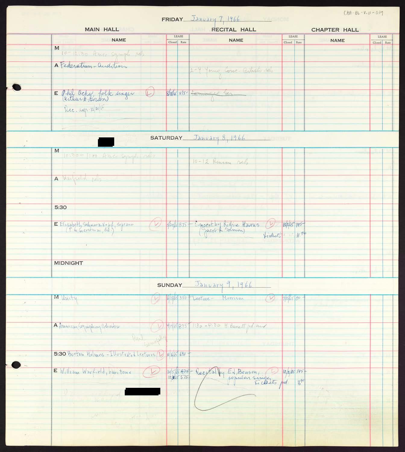 Carnegie Hall Booking Ledger, volume 11, page 39