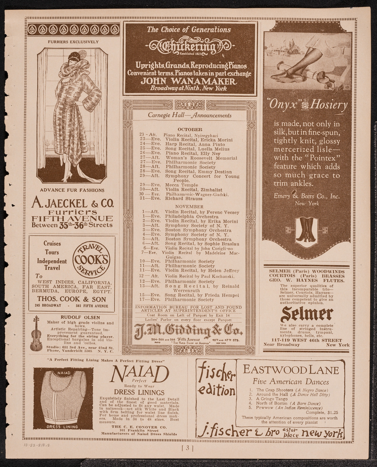 Gala Concert Presented by Maurice Frank, October 22, 1921, program page 3