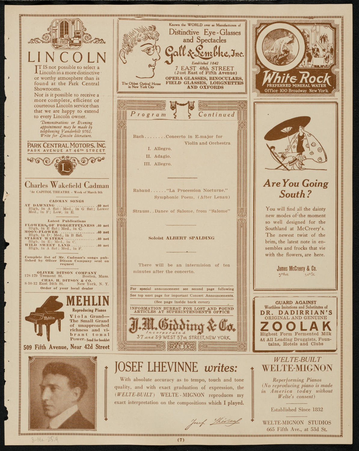 Boston Symphony Orchestra, March 14, 1925, program page 7