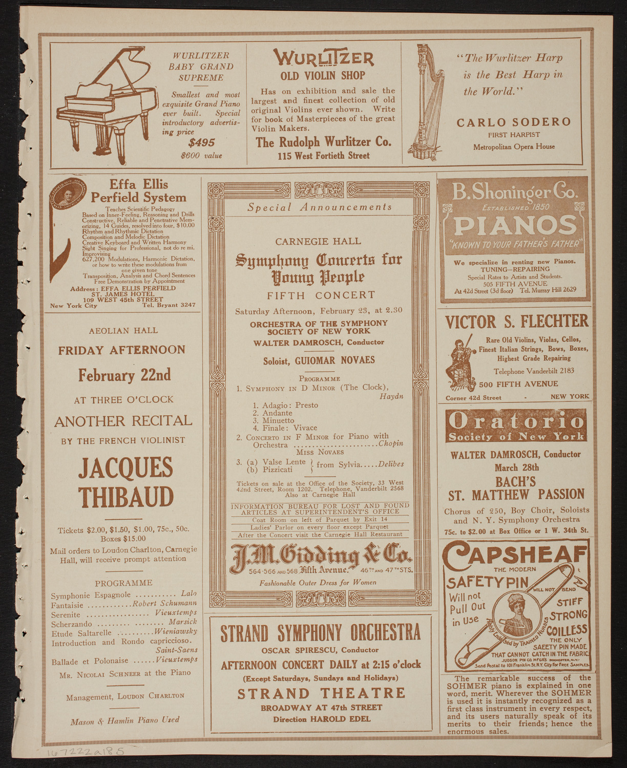 New York Philharmonic, February 22, 1918, program page 9