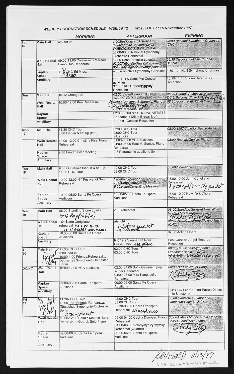 Carnegie Hall Booking Ledger, volume 43, page 23a