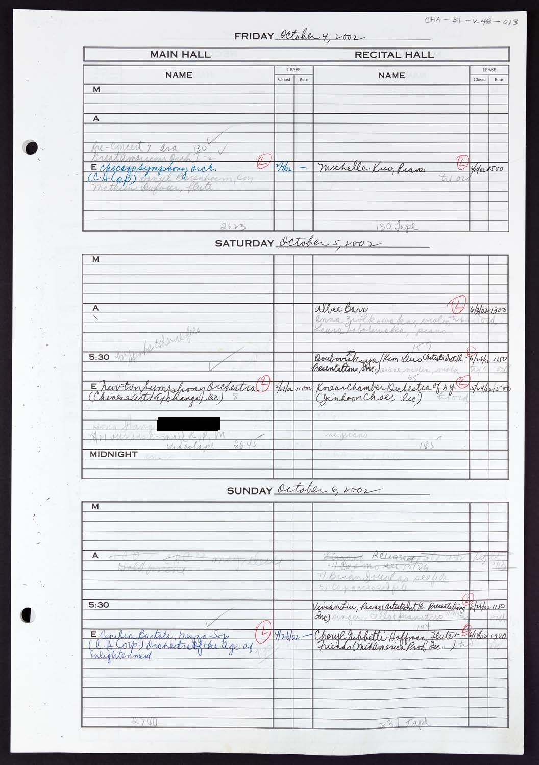 Carnegie Hall Booking Ledger, volume 48, page 13