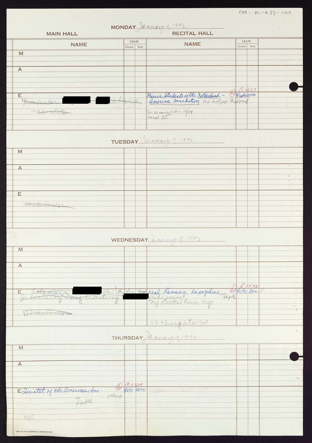 Carnegie Hall Booking Ledger, volume 37, page 40