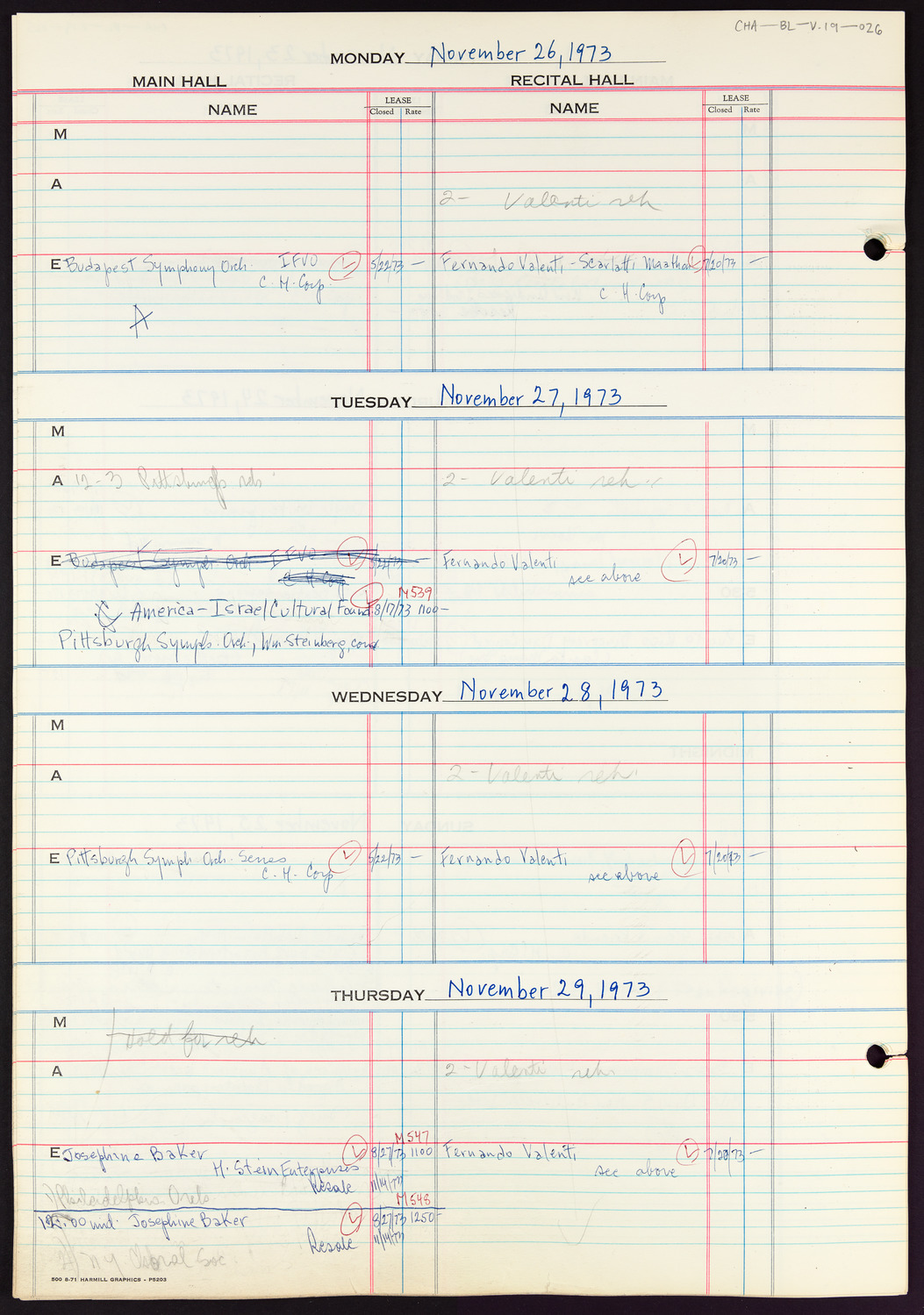 Carnegie Hall Booking Ledger, volume 19, page 26