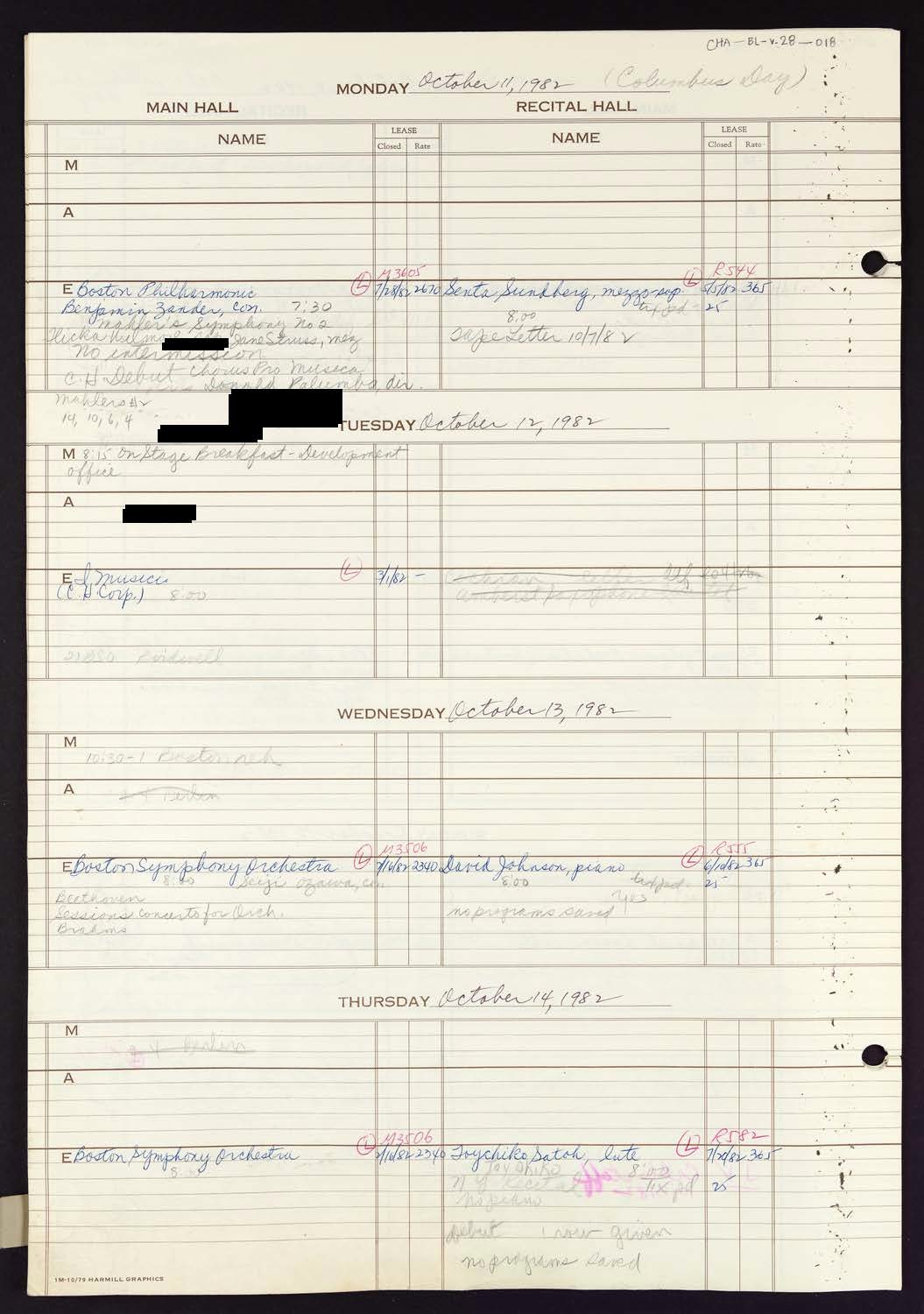 Carnegie Hall Booking Ledger, volume 28, page 18