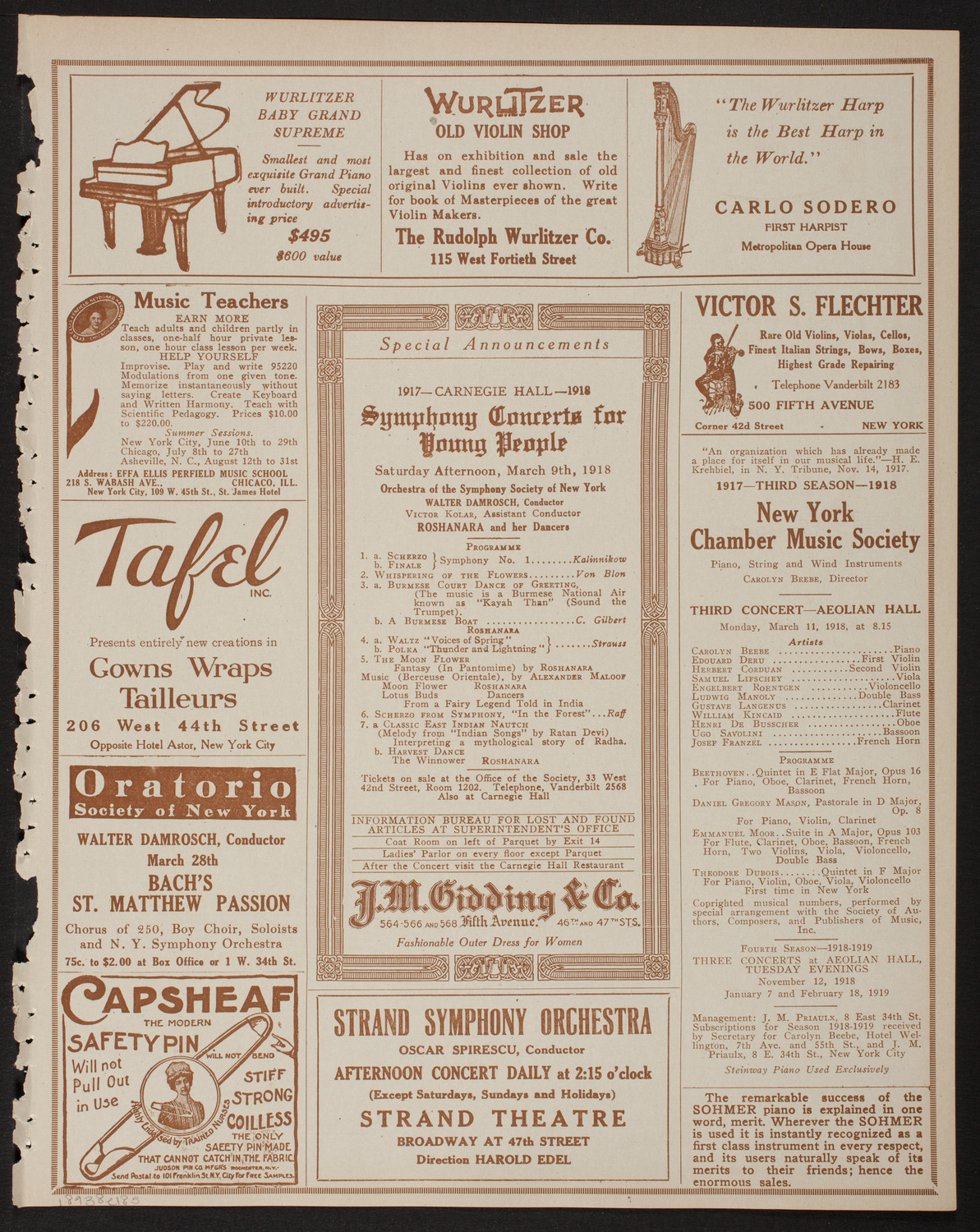 New York Symphony Orchestra, March 8, 1918, program page 9