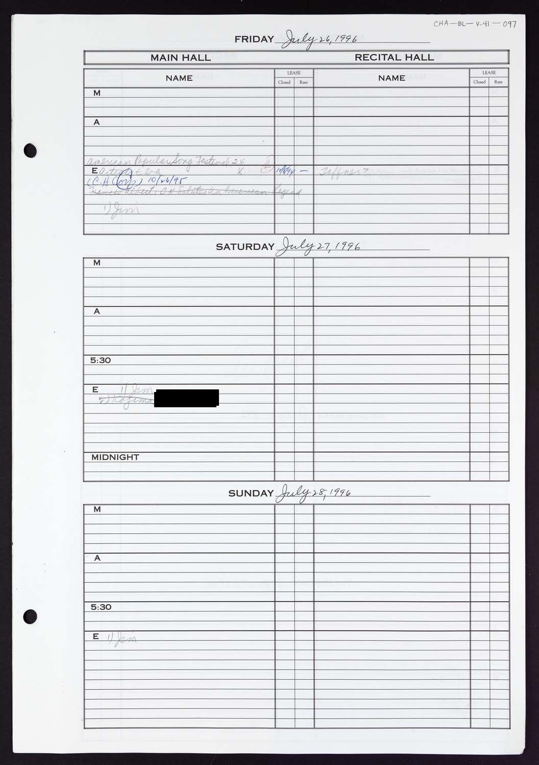 Carnegie Hall Booking Ledger, volume 41, page 97