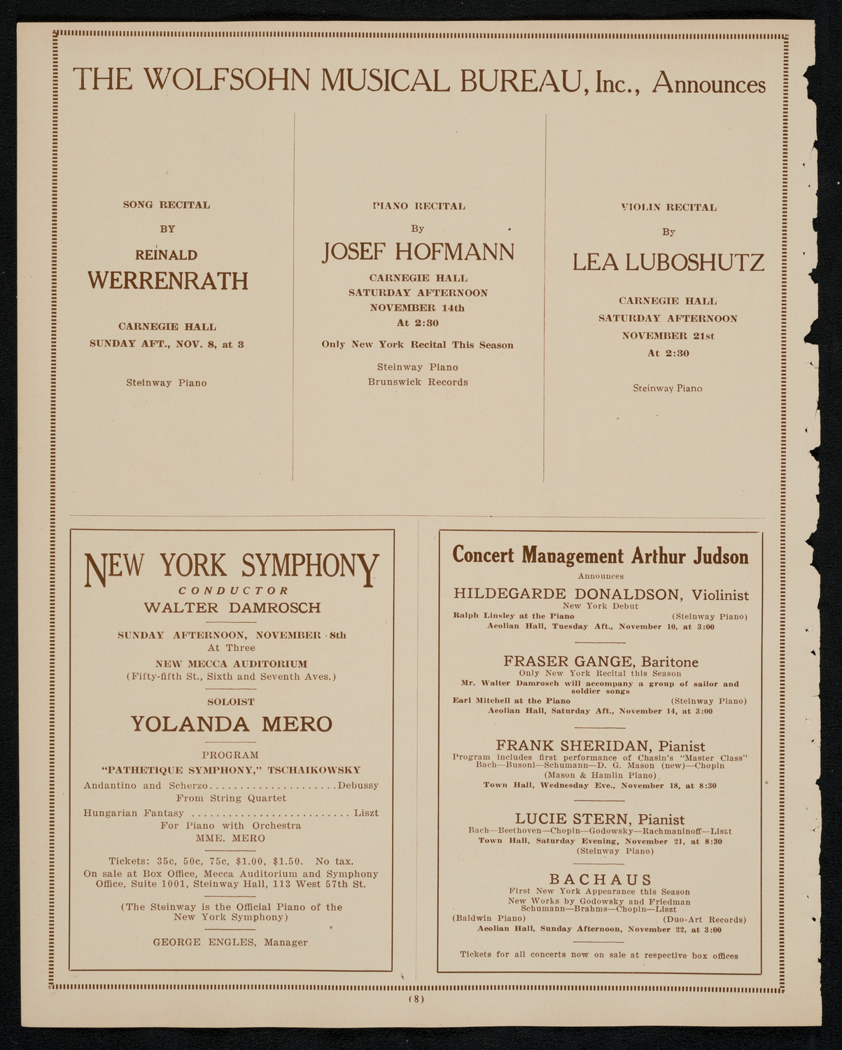 New York Philharmonic, November 7, 1925, program page 8