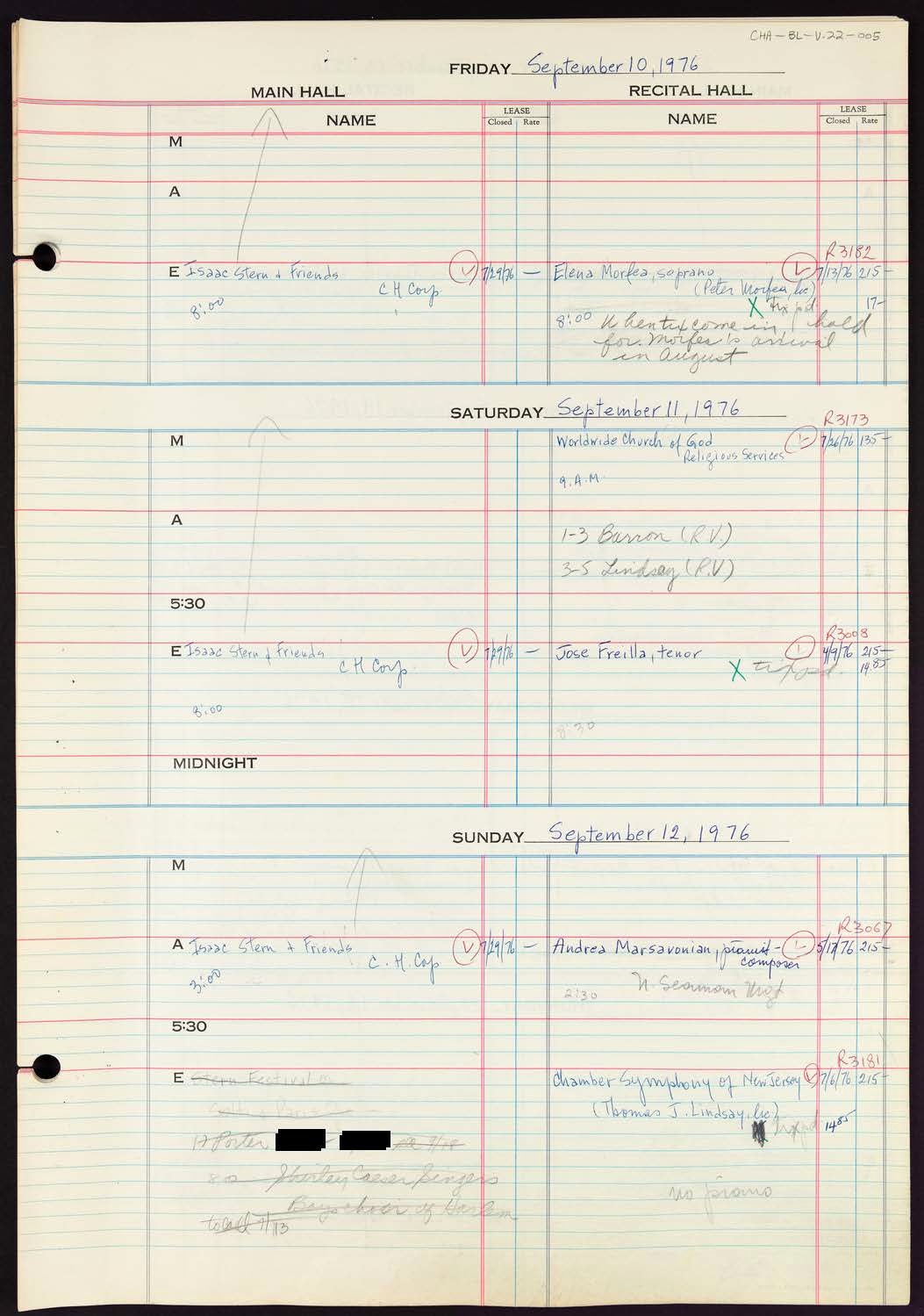 Carnegie Hall Booking Ledger, volume 22, page 5