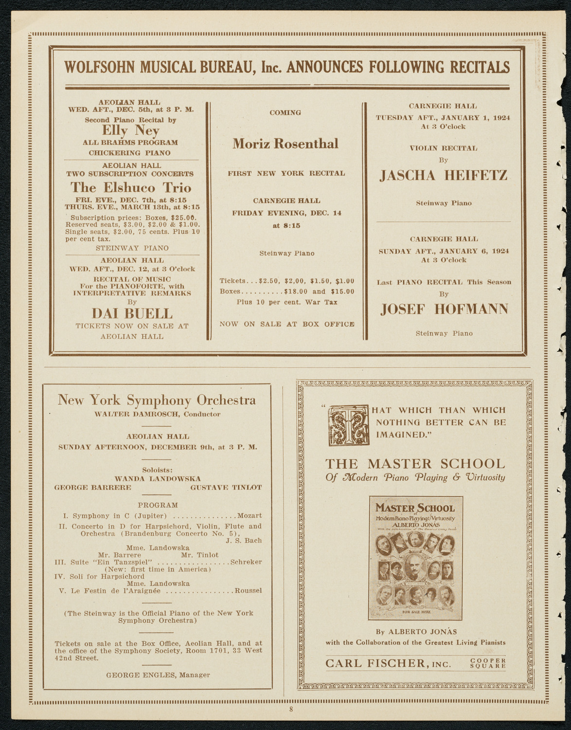 New York Philharmonic, November 28, 1923, program page 8