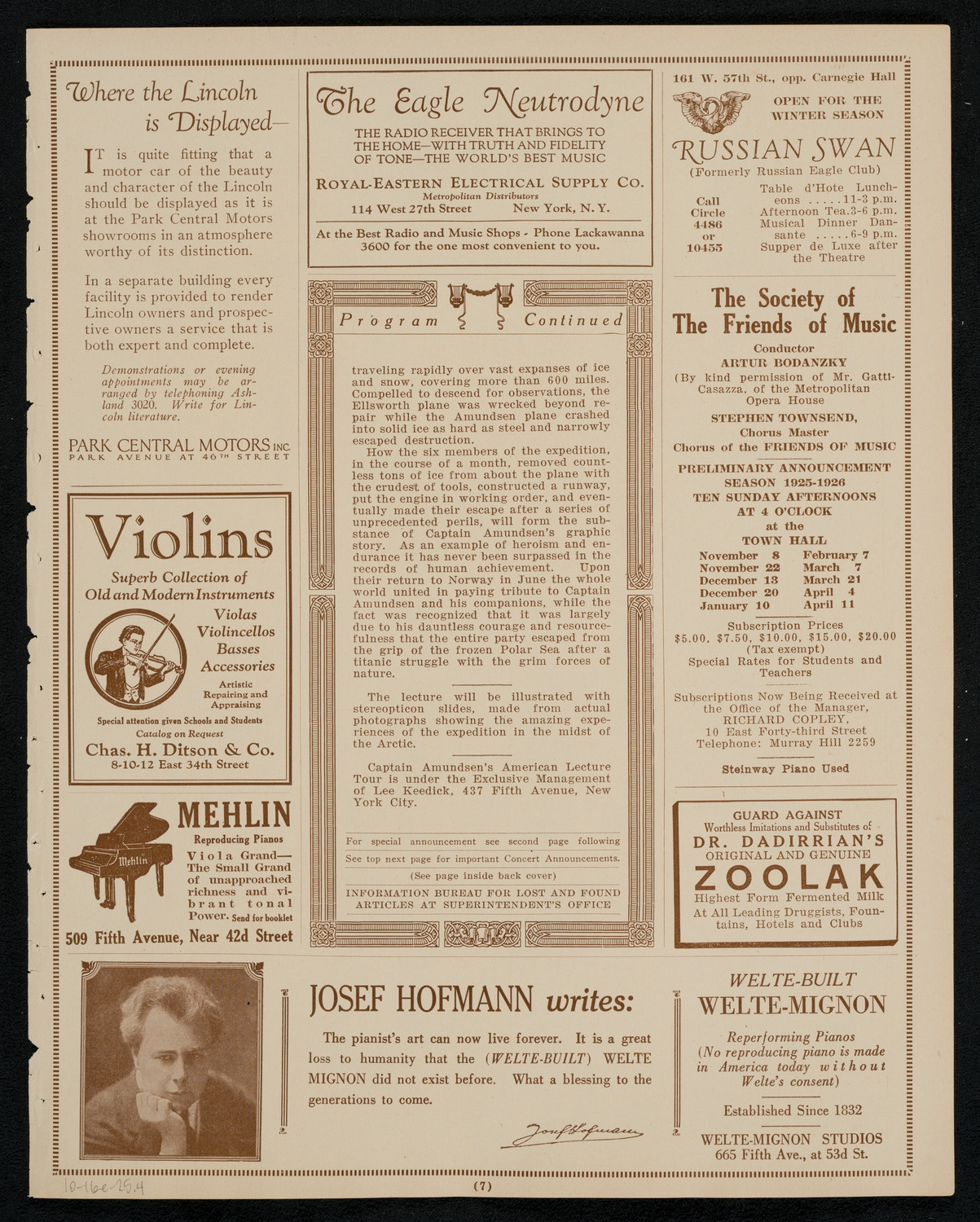 Lecture by Captain Roald Amundsen, October 16, 1925, program page 7