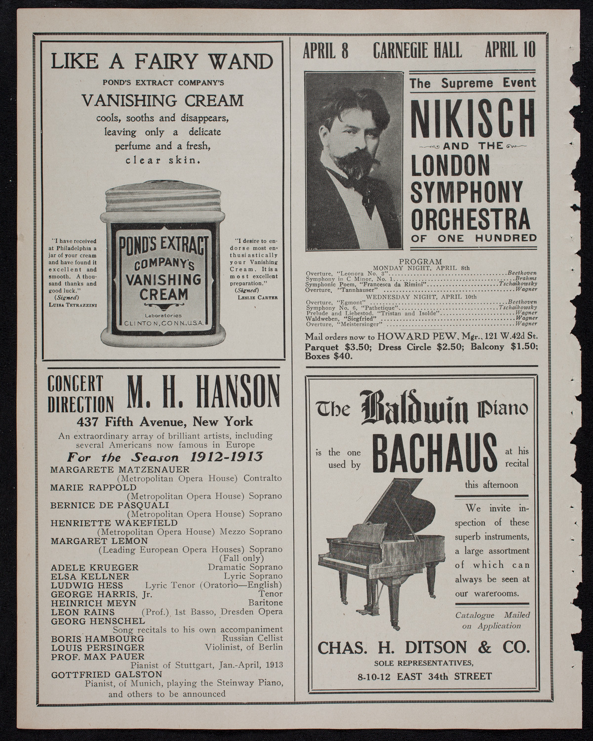 Wilhelm Backhaus, Piano, March 22, 1912, program page 8