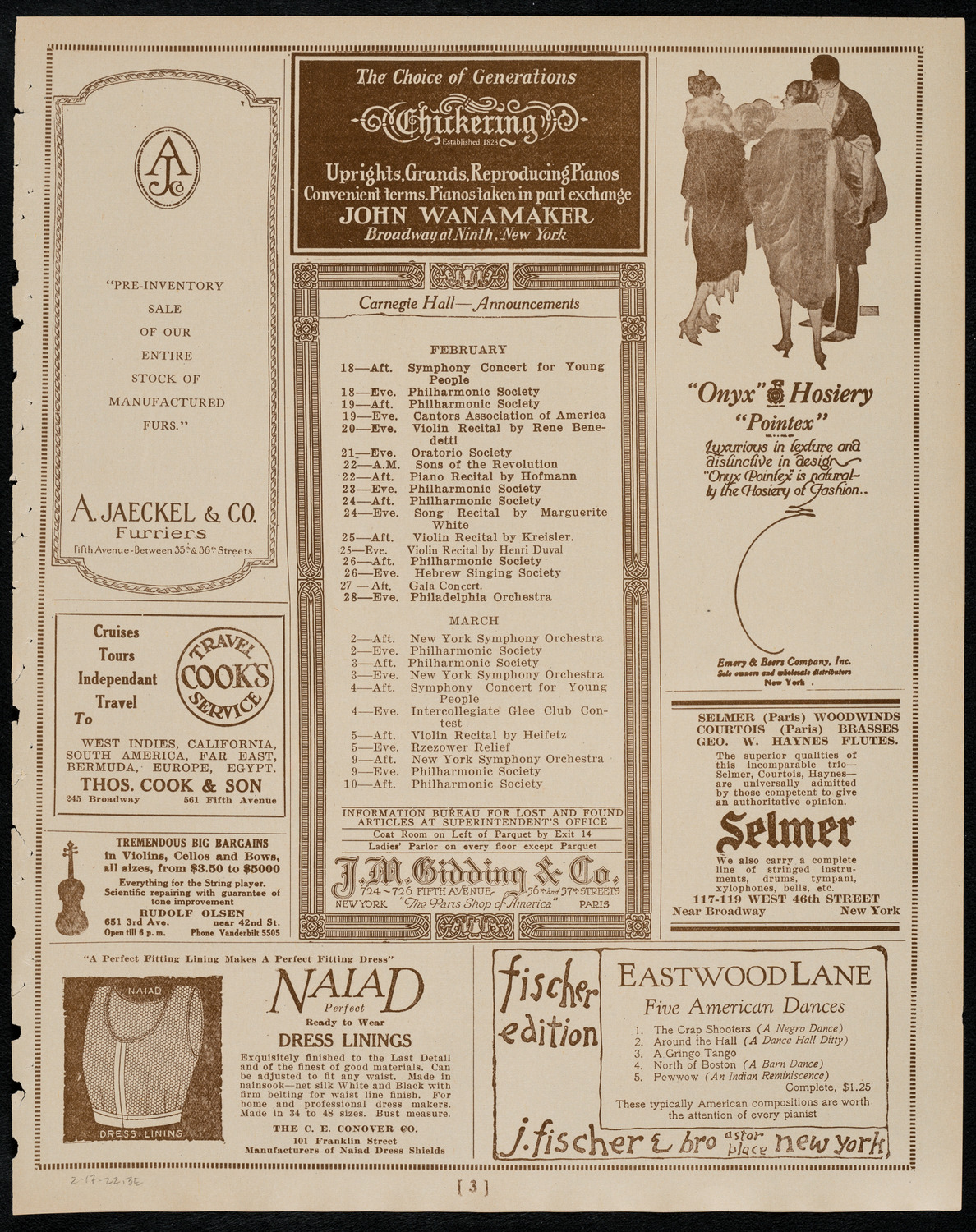 New York Symphony Orchestra, February 17, 1922, program page 3