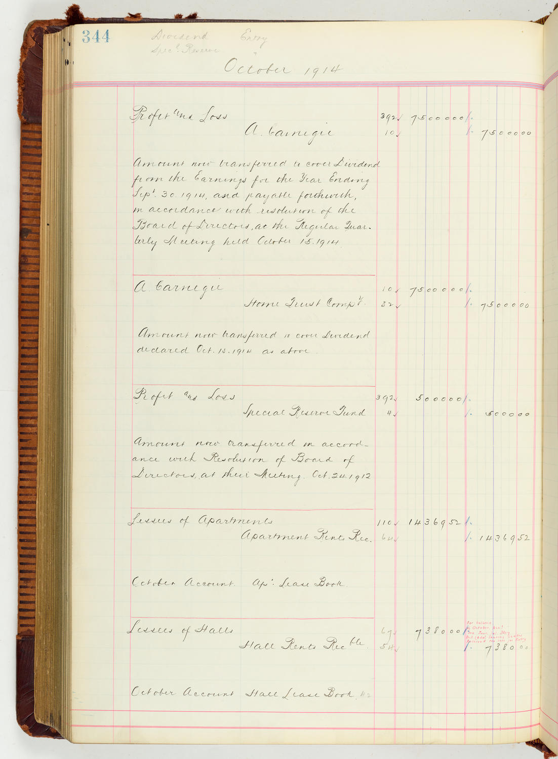 Music Hall Accounting Ledger Journal, volume 7, page 344