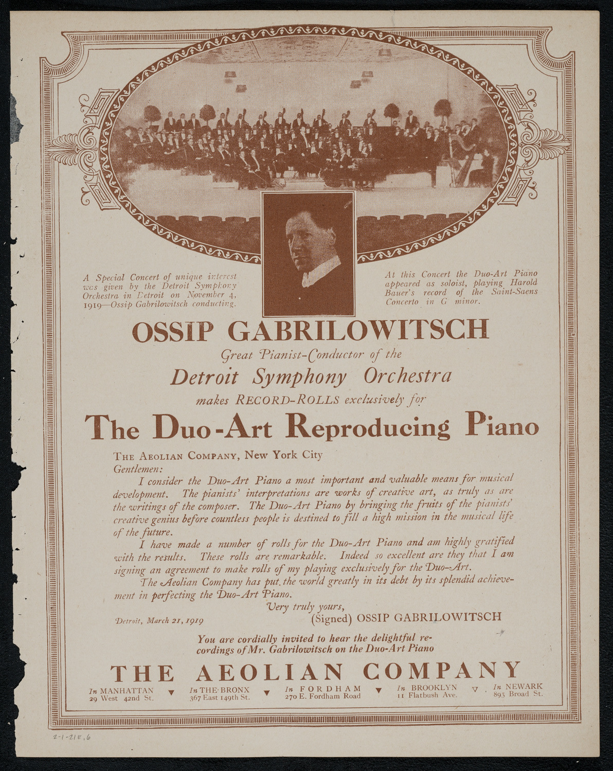 National Symphony Orchestra, February 1, 1921, program page 11