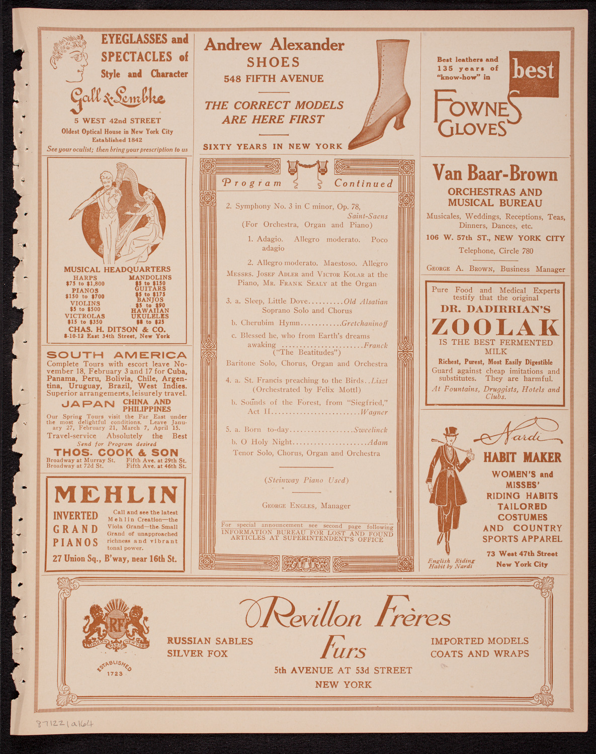 New York Symphony Orchestra, December 21, 1916, program page 7