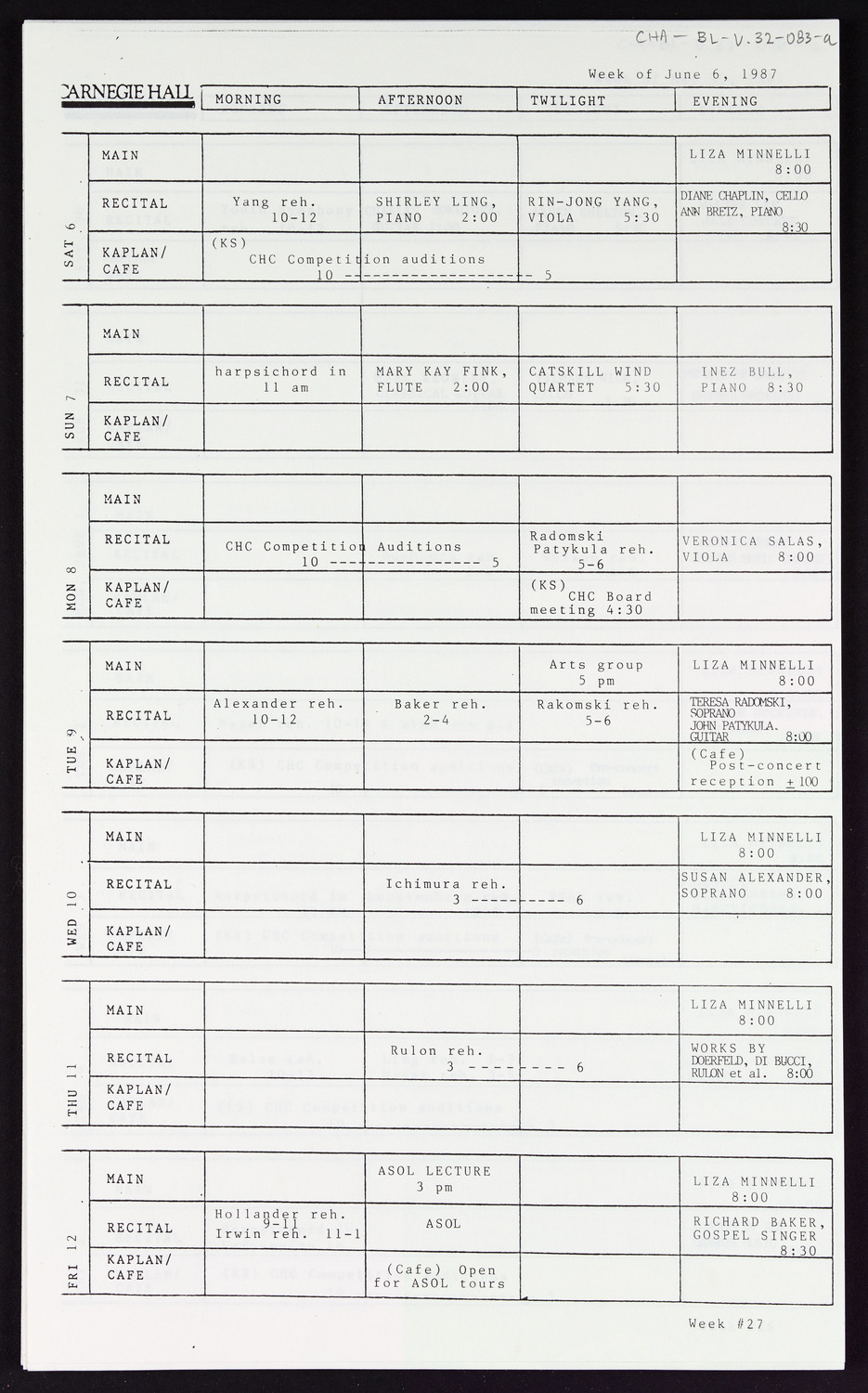 Carnegie Hall Booking Ledger, volume 32, page 83a